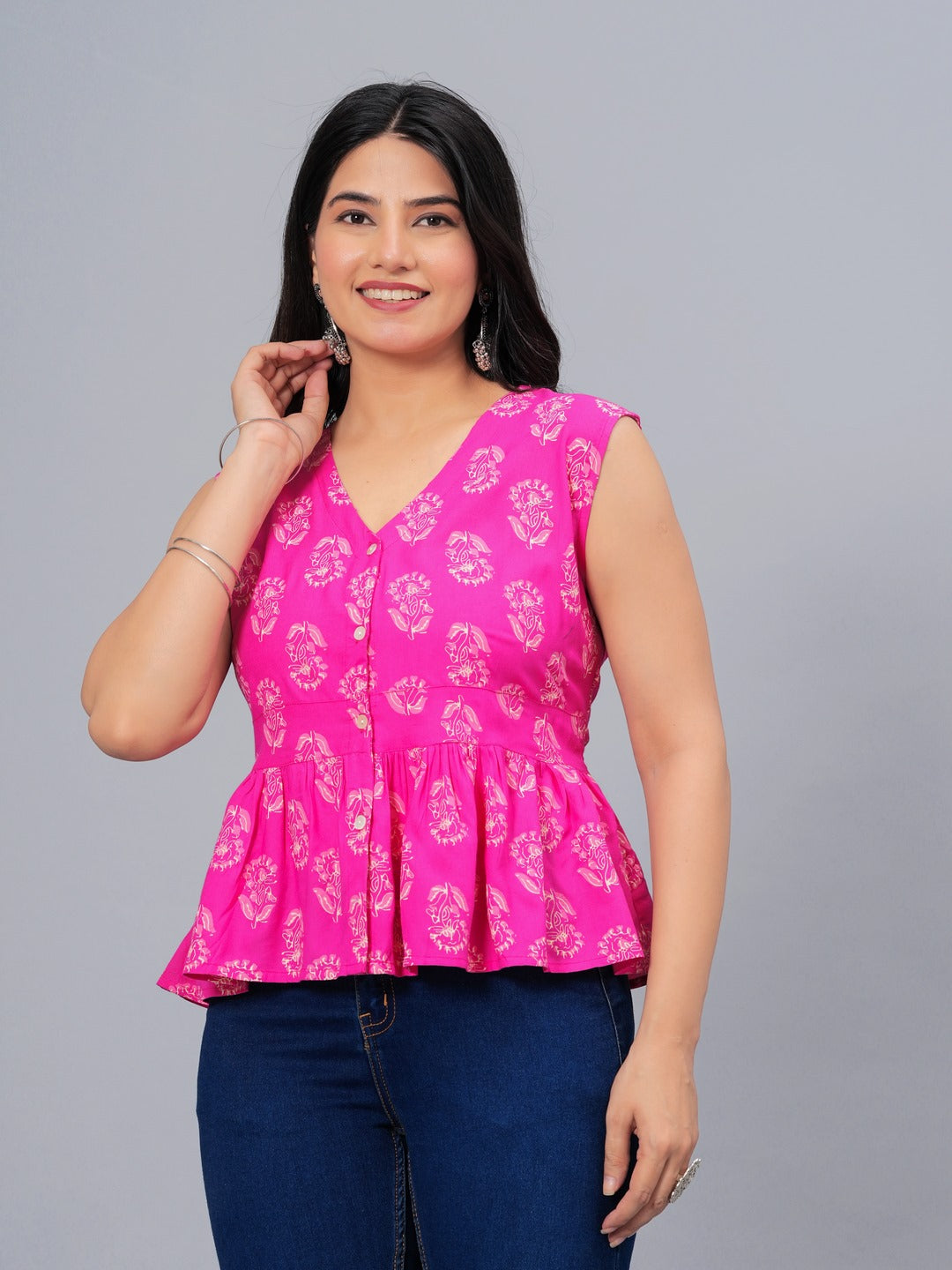 Floral Printed Rayon Peplum Top