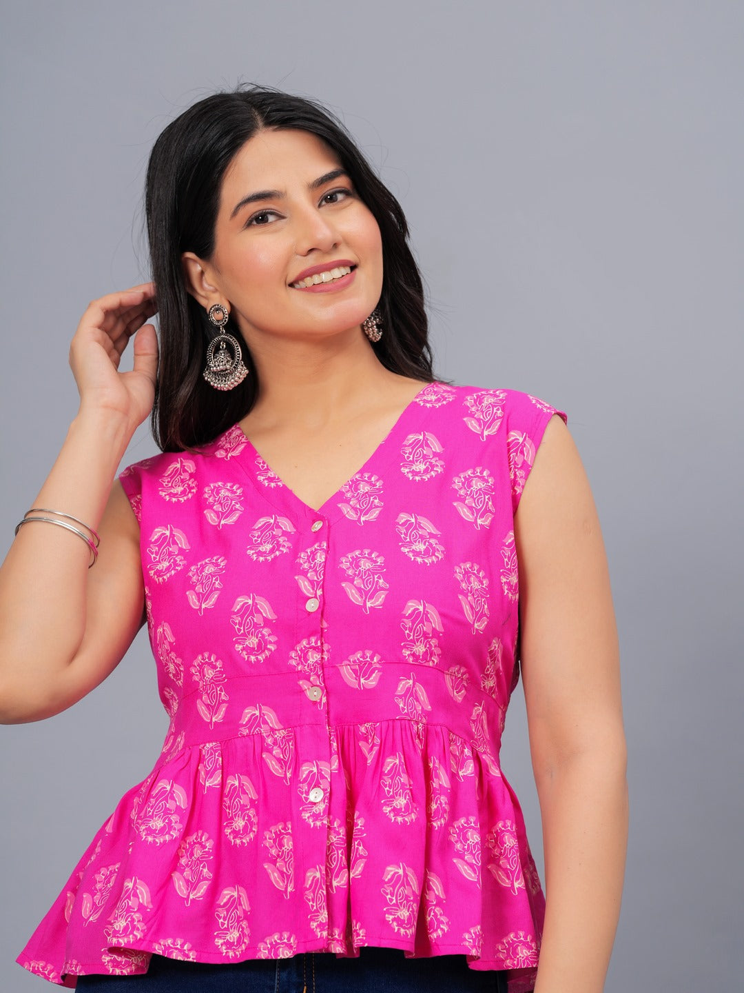 Floral Printed Rayon Peplum Top (Pre-Order)