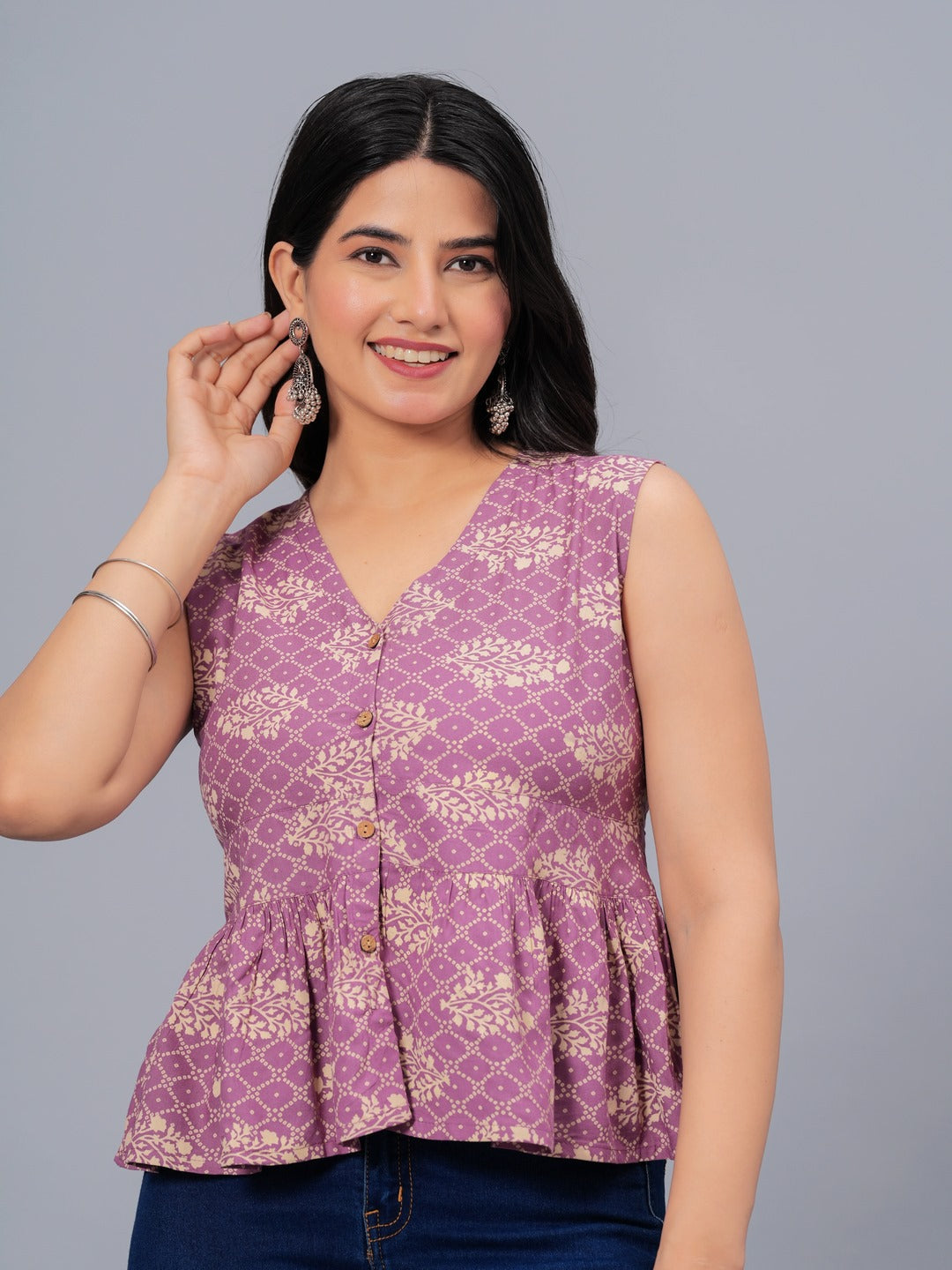 Bandhej Printed Rayon Peplum Top (Pre-Order)