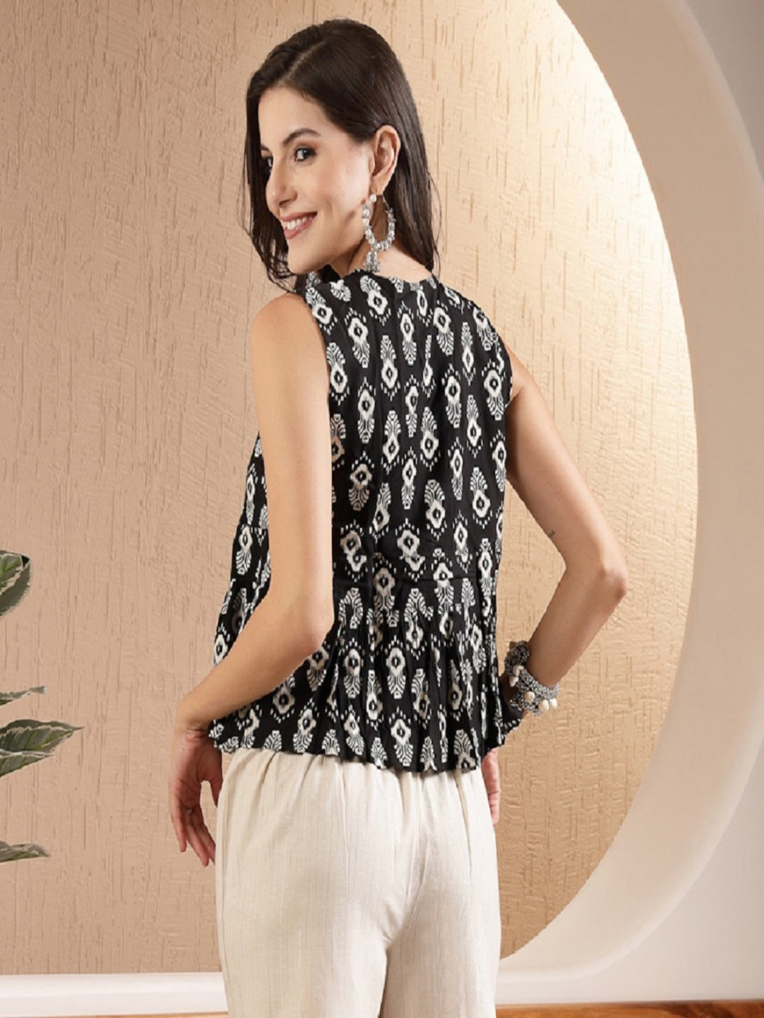 Ikat Printed Rayon Peplum Top (Pre-Order)