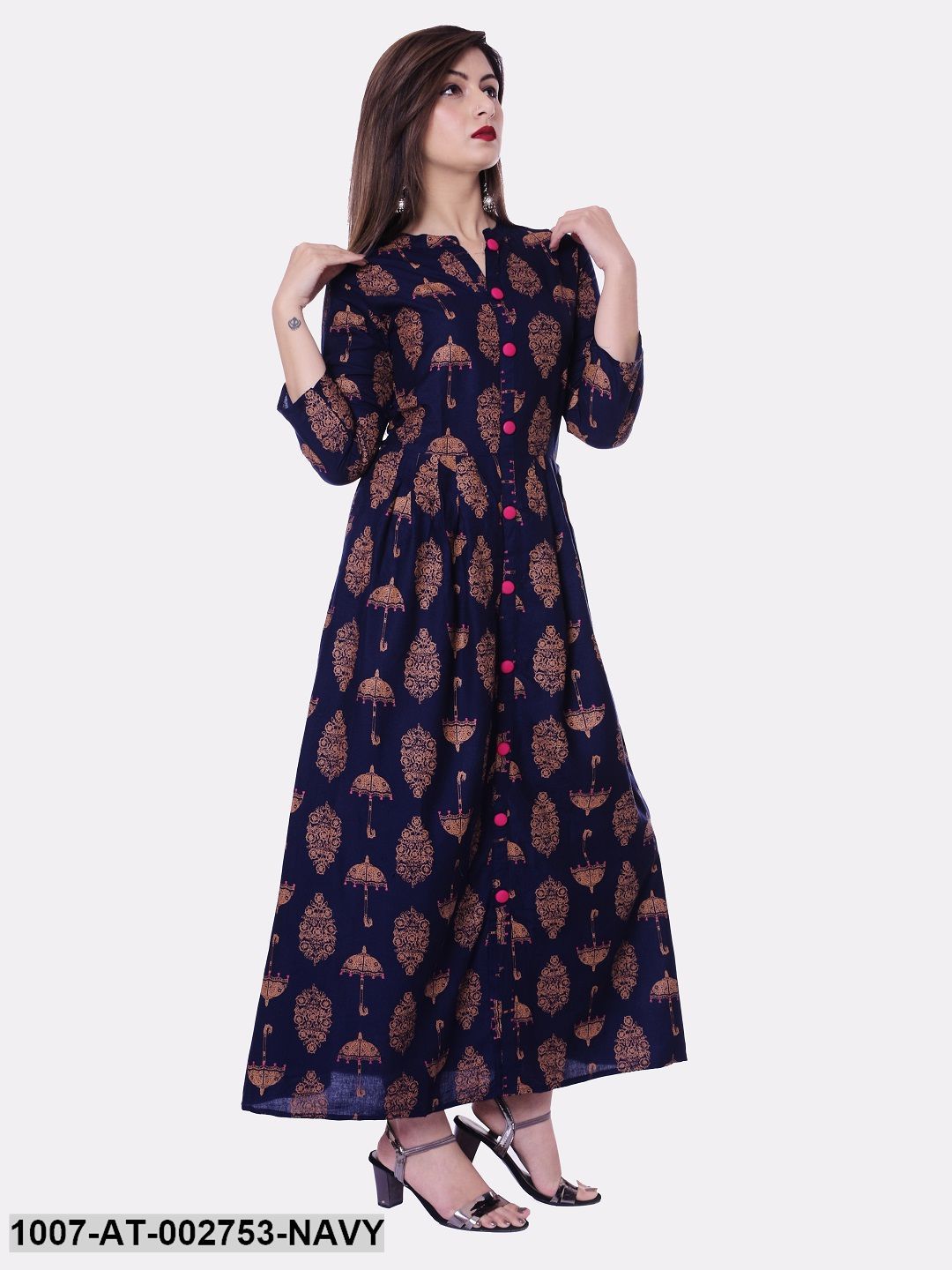 Printed Rayon A-Line Kurta (Navy Blue) (Pre-Order)