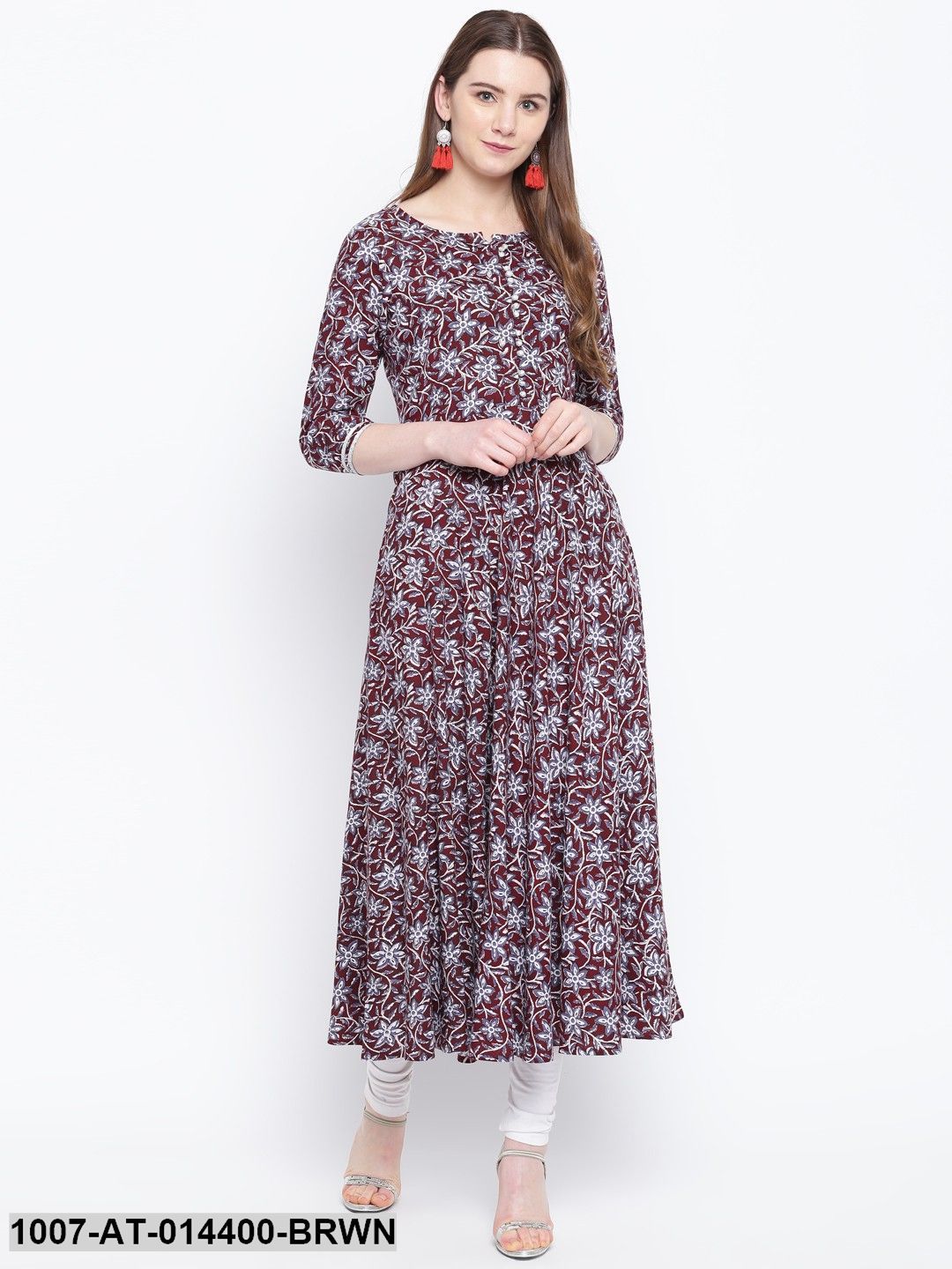 Kalamkari Print Rayon Flared Kurta (Brown) (Pre-Order)