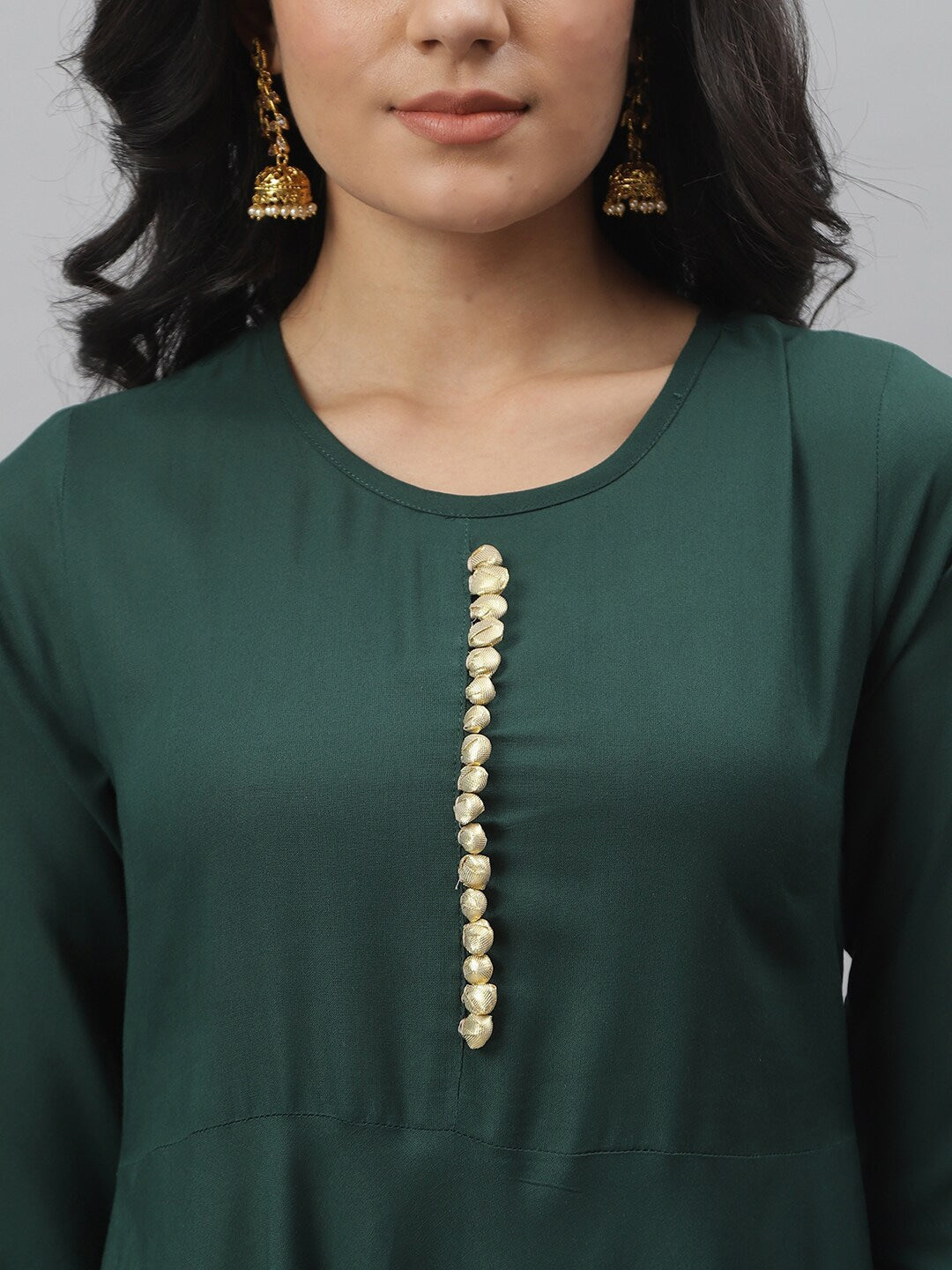 Hand Block Gold Print Rayon Kurta Dress (Dark Green) (Pre-Order)