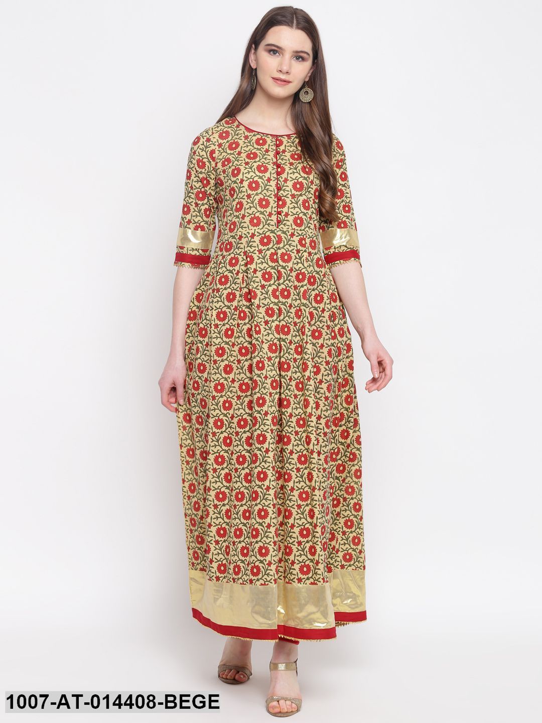 Kalamkari Print Cotton Kurta Dress (Beige) (Pre-Order)