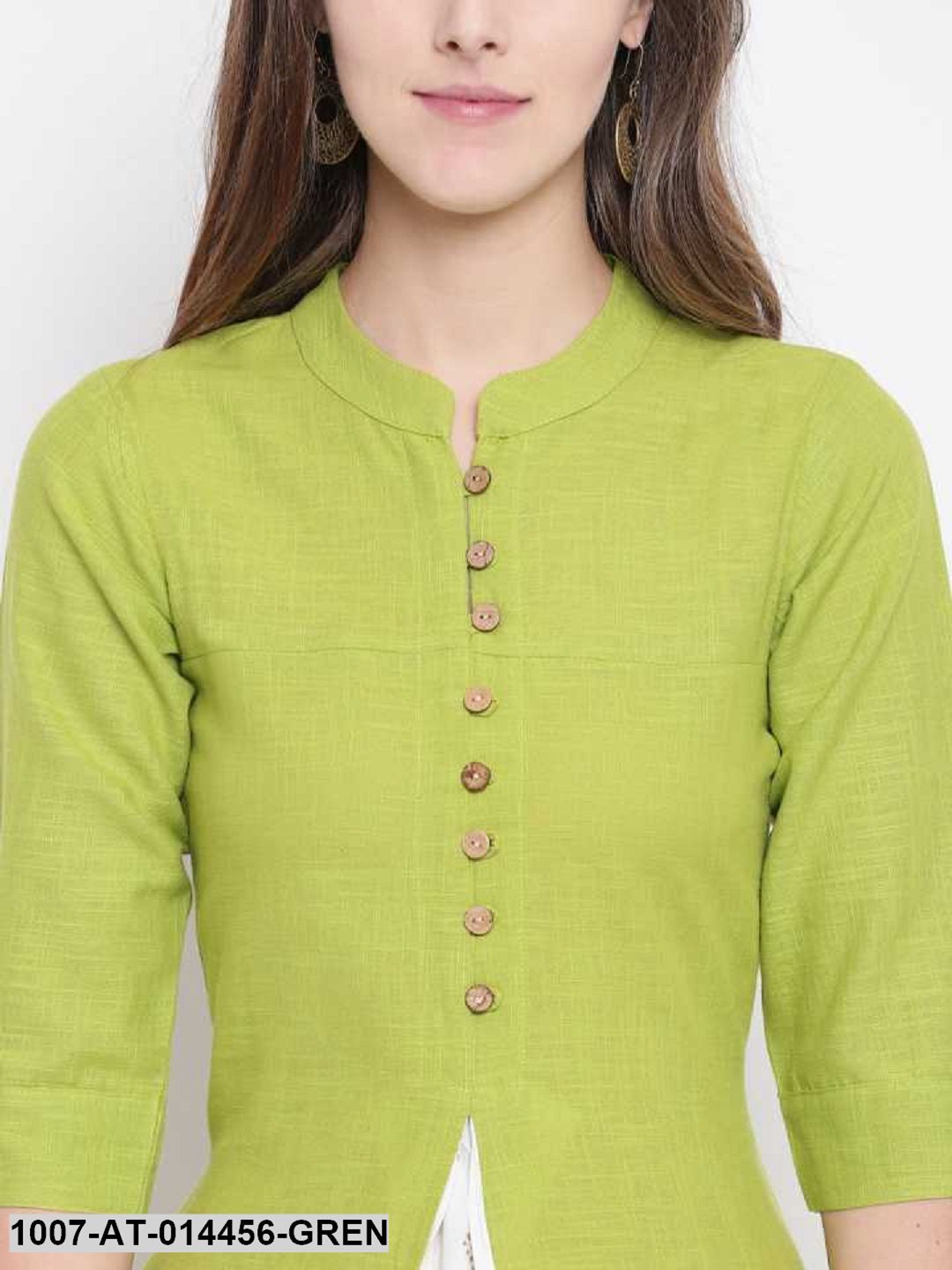 Solid Cotton Slub A-Line Kurta (Green) (Pre-Order)