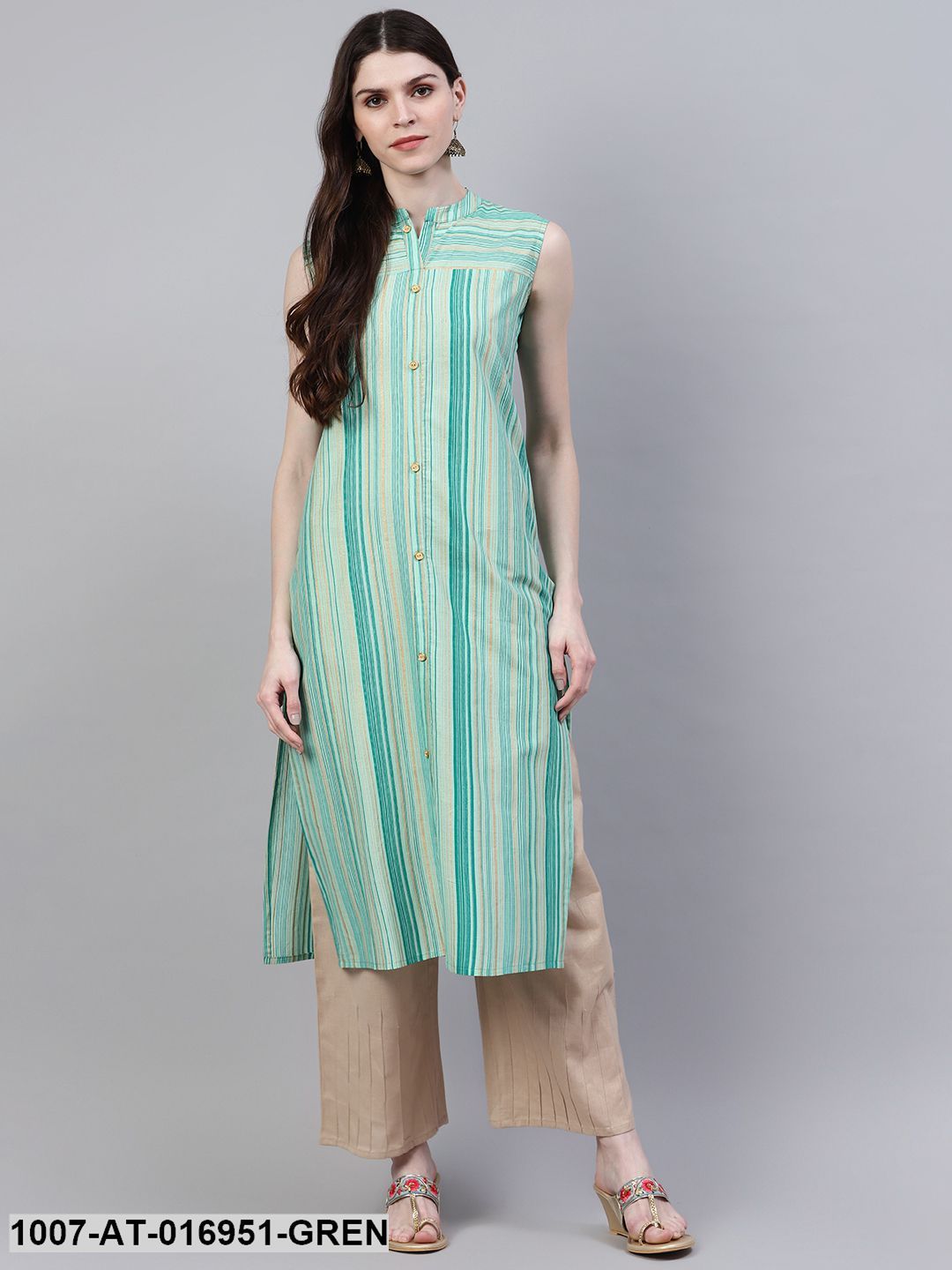 Striped Cotton Straight Kurta (Grey) (Pre-Order)
