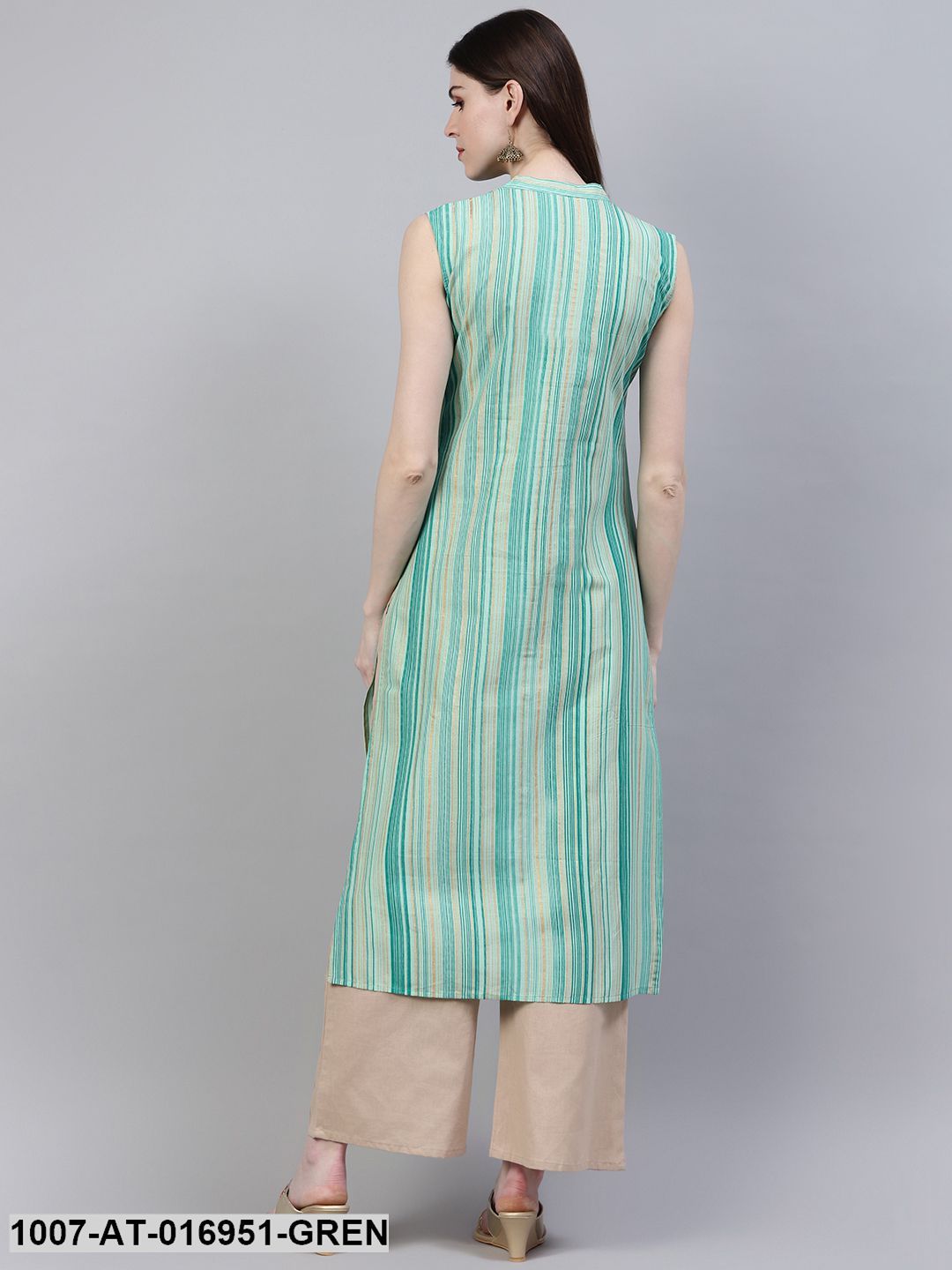 Striped Cotton Straight Kurta (Grey) (Pre-Order)
