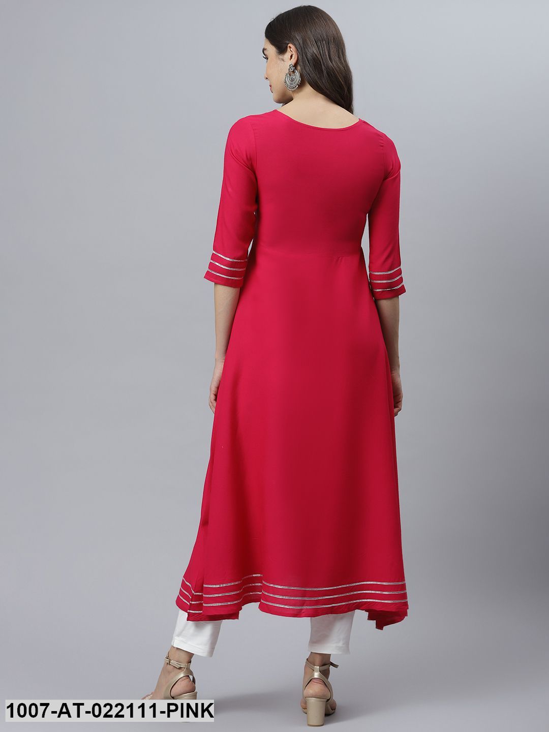 Women's Embellished Rayon Flared Kurta (Pink) (Pre-Order)