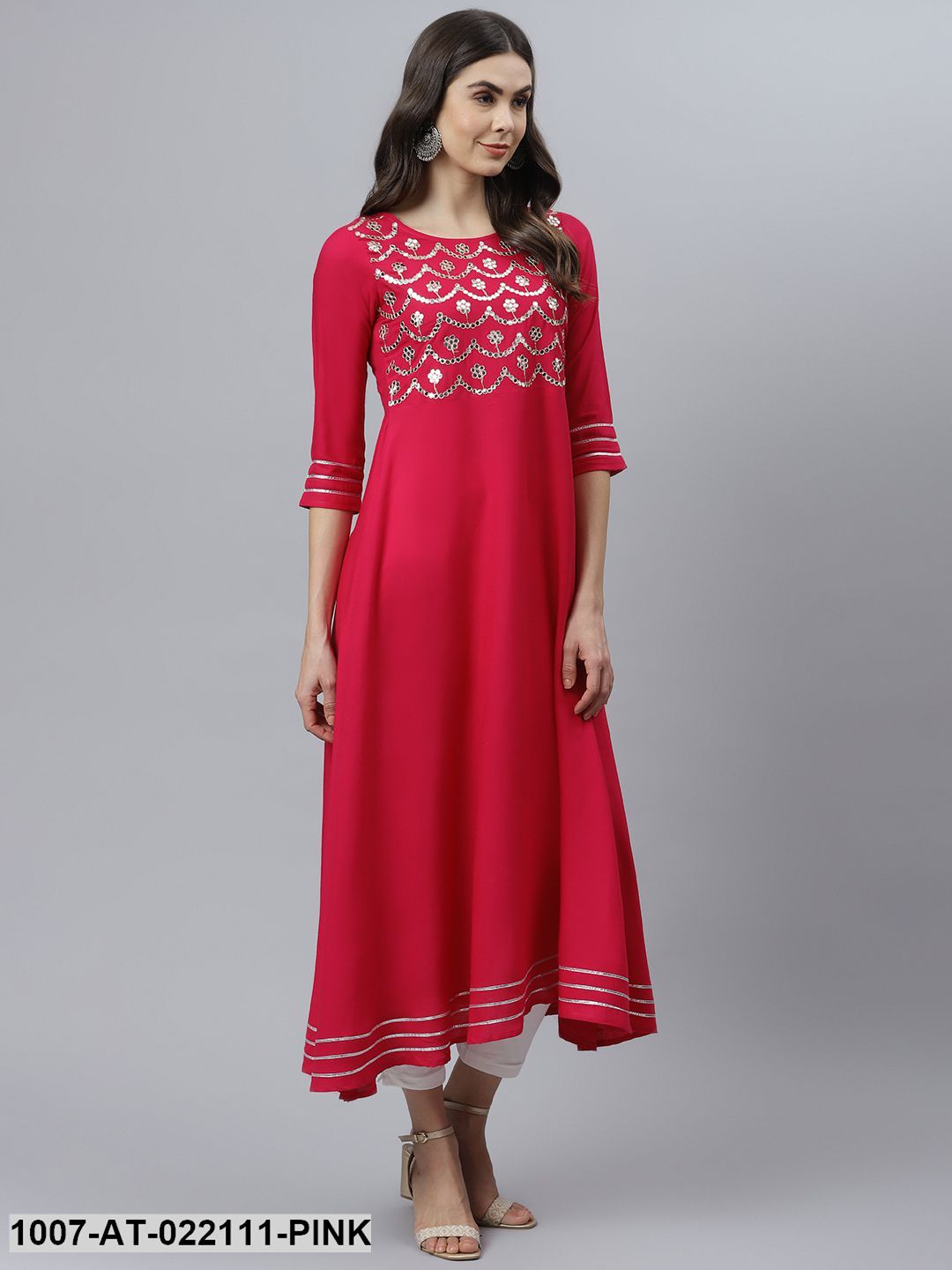 Women's Embellished Rayon Flared Kurta (Pink) (Pre-Order)