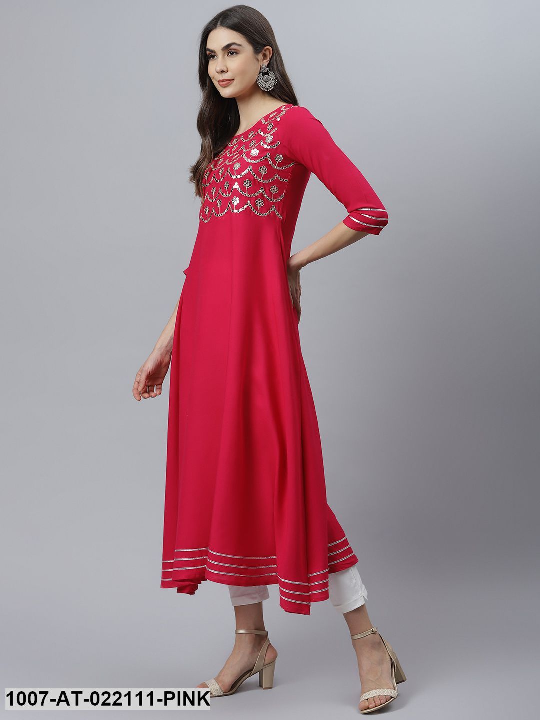 Women's Embellished Rayon Flared Kurta (Pink) (Pre-Order)