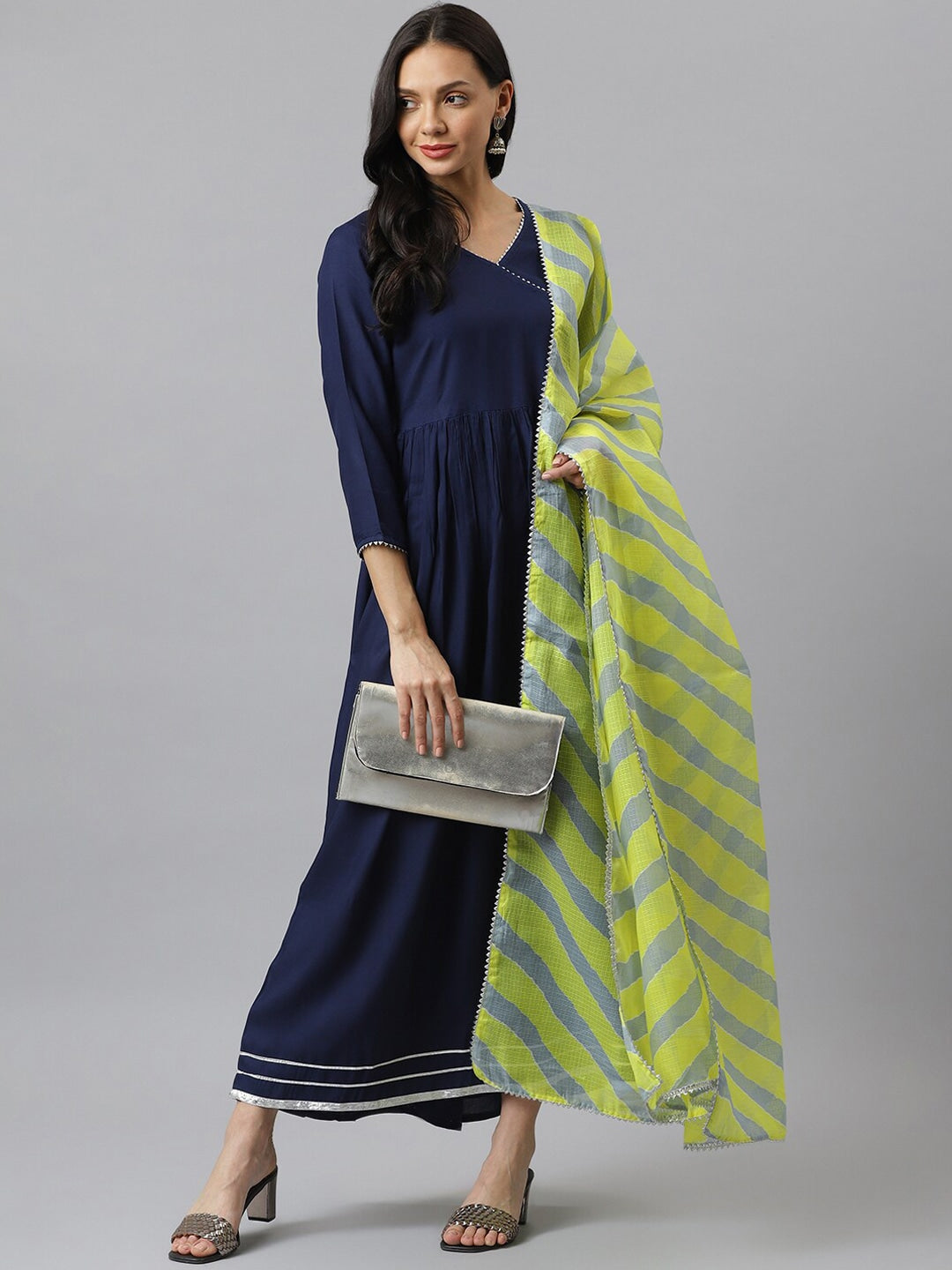 Solid Rayon Angrakha Kurta With Dupatta (Pre-Order)