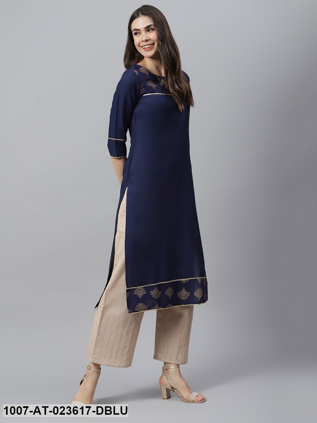 Women's Gold Printed Rayon Straight Kurta (Pre-Order)