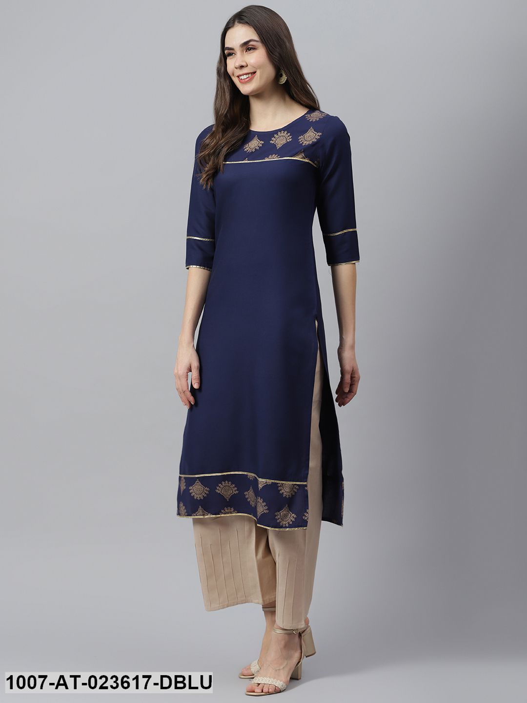 Women's Gold Printed Rayon Straight Kurta (Pre-Order)