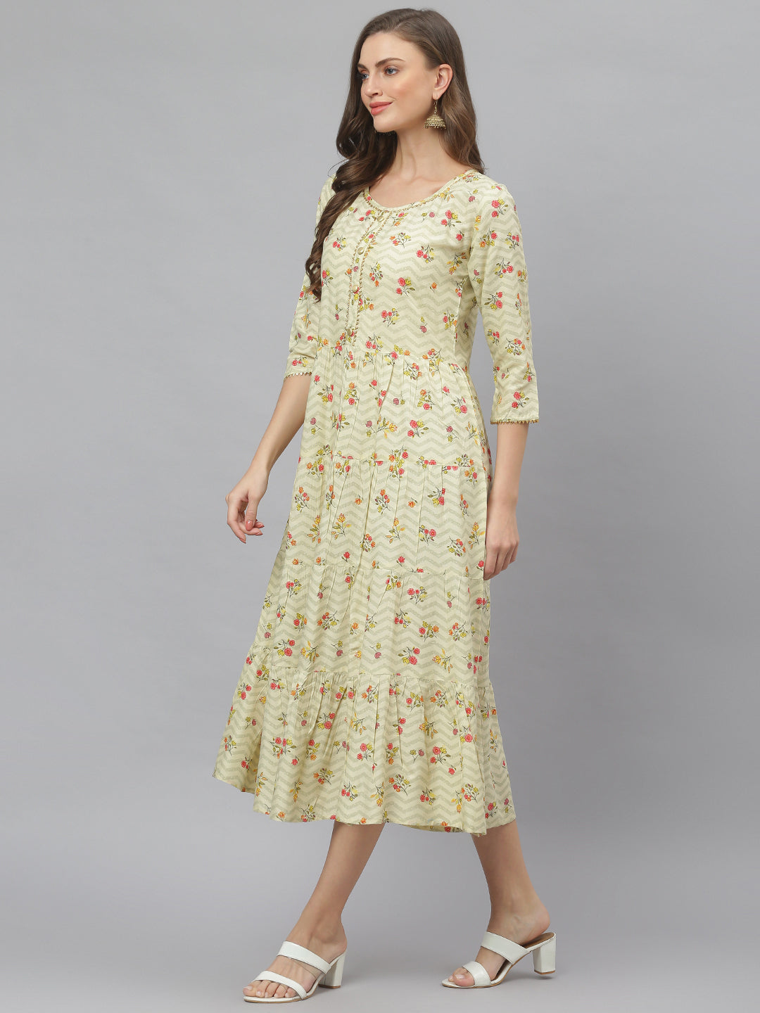 Women's Floral Printed Rayon Tiered kurta (Pre-Order)