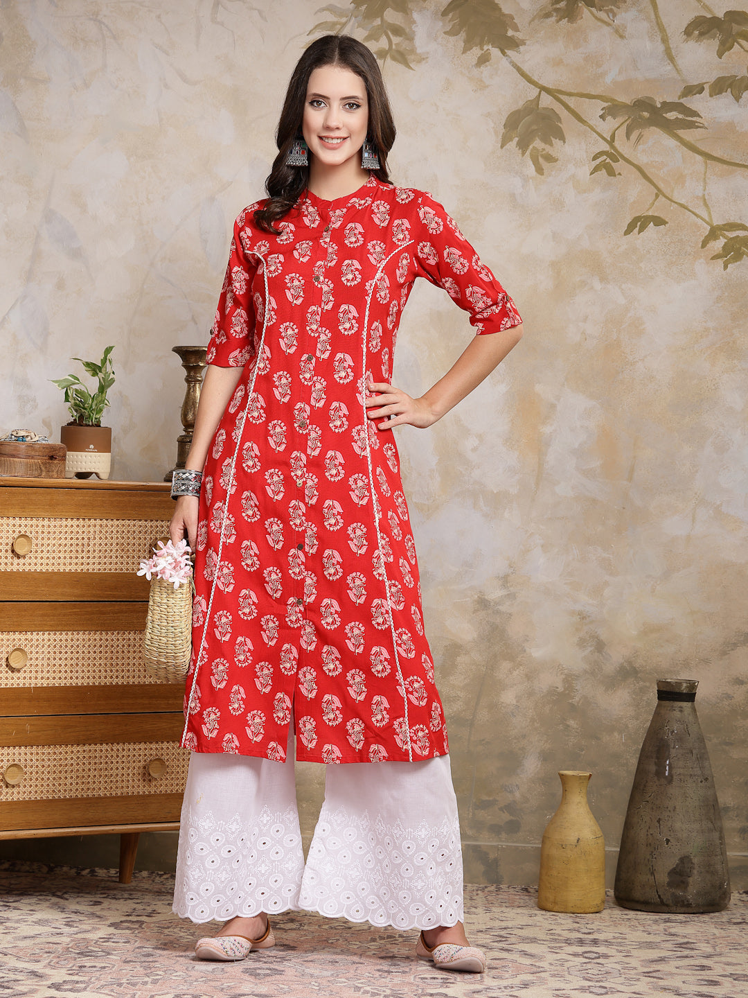 Floral Printed Rayon A-Line Kurta