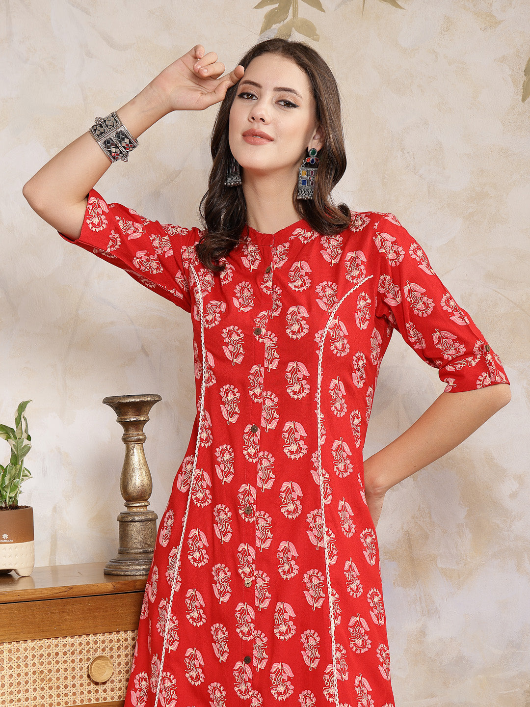 Floral Printed Rayon A-Line Kurta