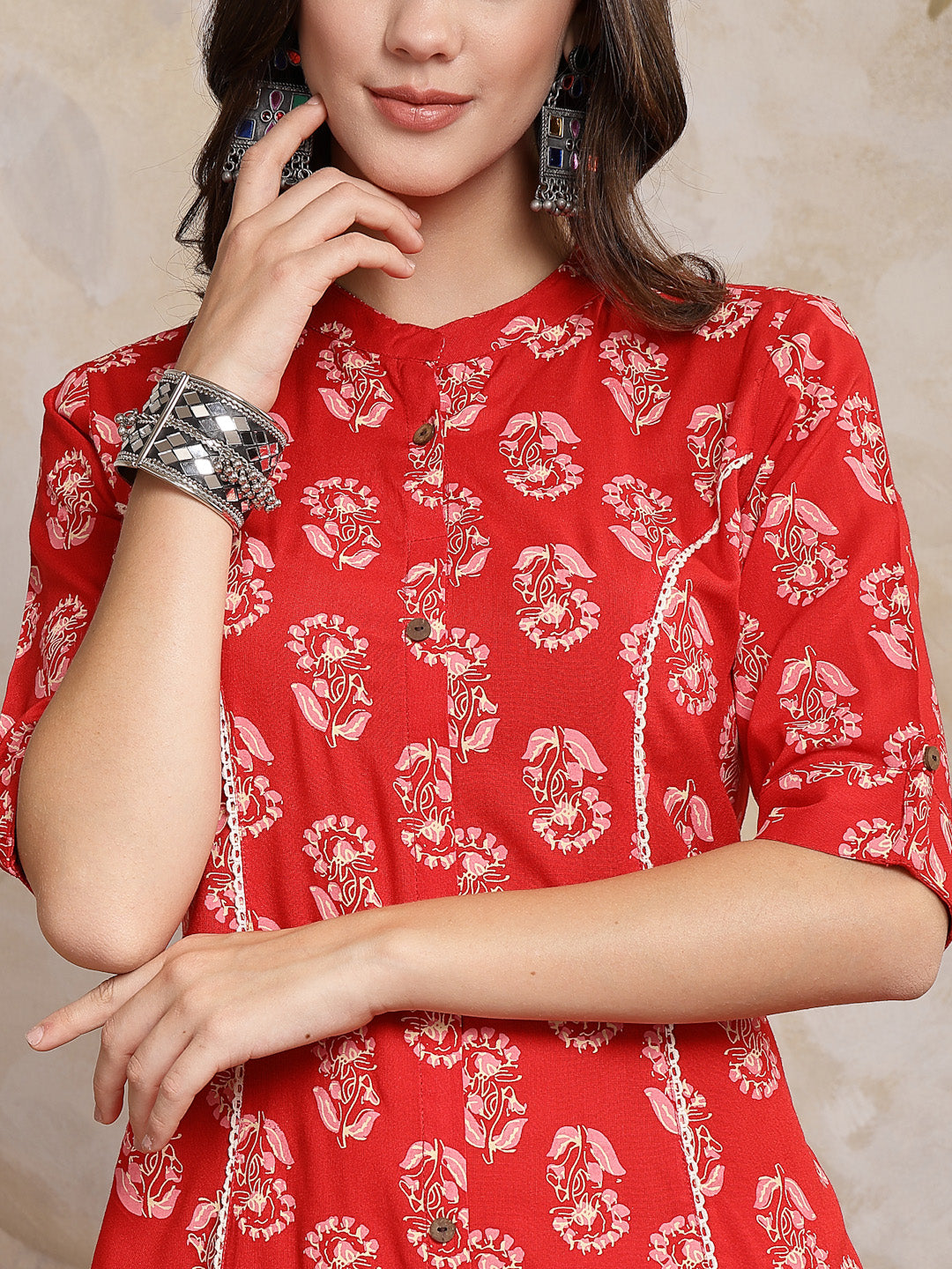 Floral Printed Rayon A-Line Kurta