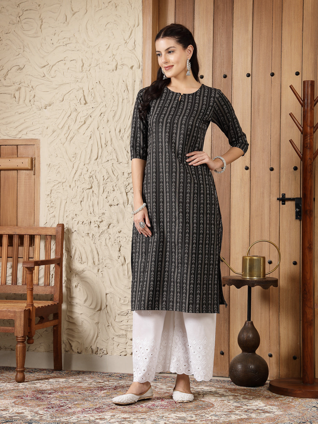 Woven Design Cotton Blend Straight Kurta (Pre-Order)