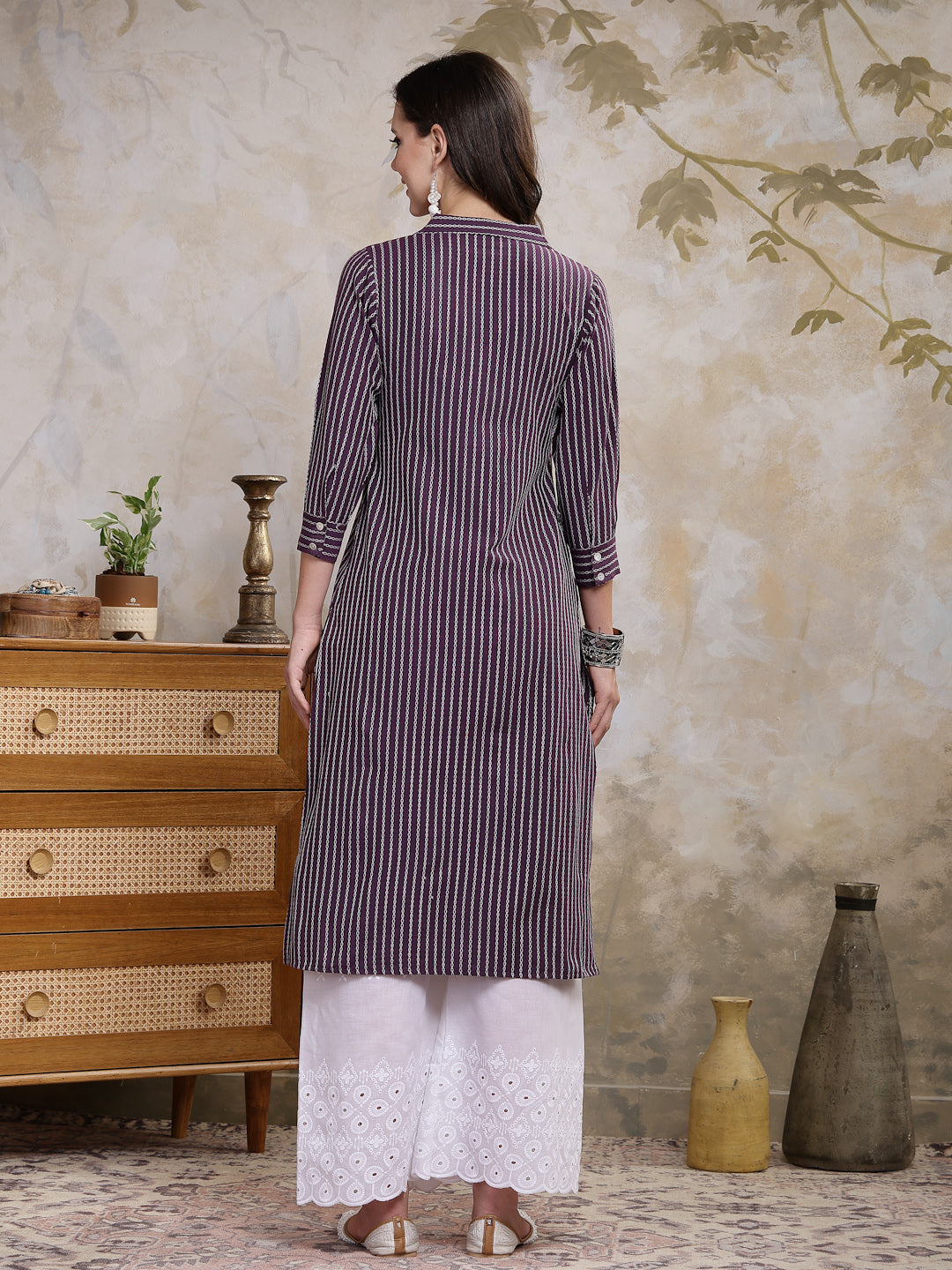 Self Designed Cotton Blend Straight Kurta