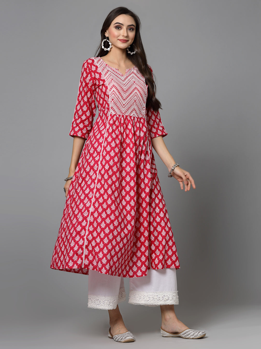Floral Printed Cotton A-Line Kurta