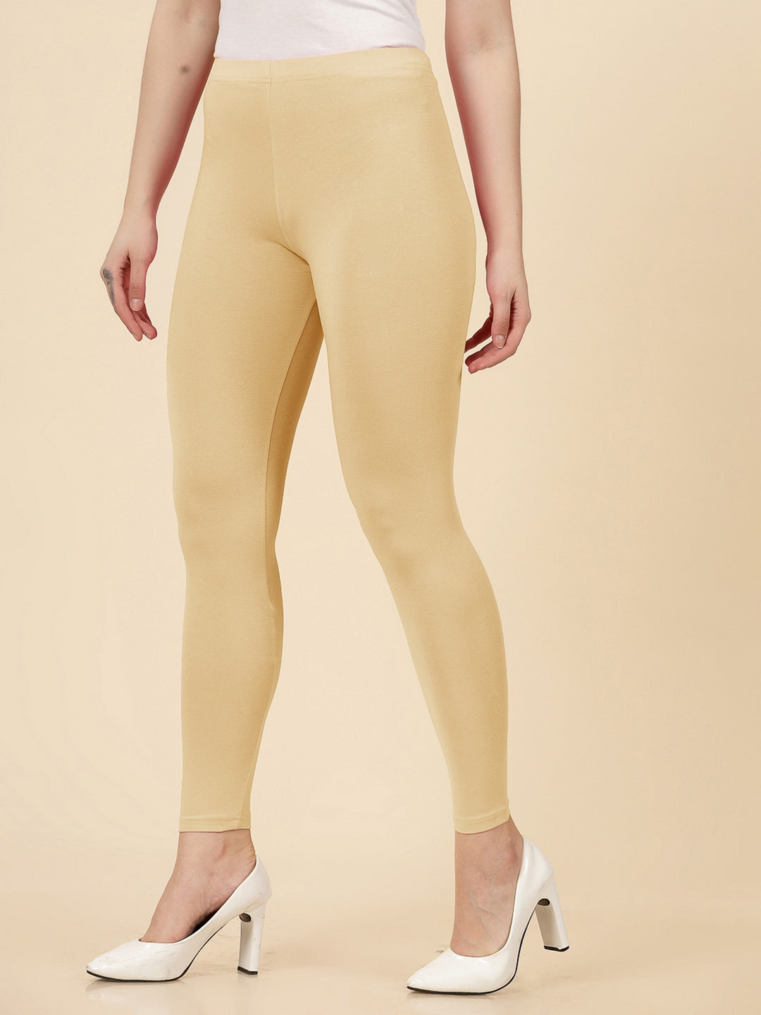 Solid Mid Rise Cotton Lycra Ankle Length Leggings (Pre-Order)