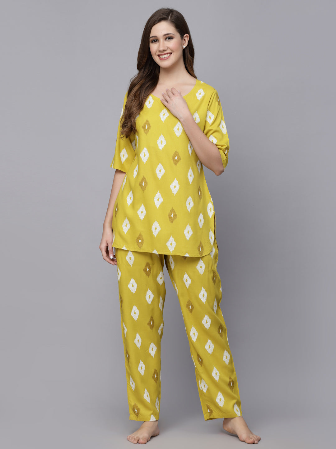 Ikat Print Rayon Night Suit Set (Pre-Order)