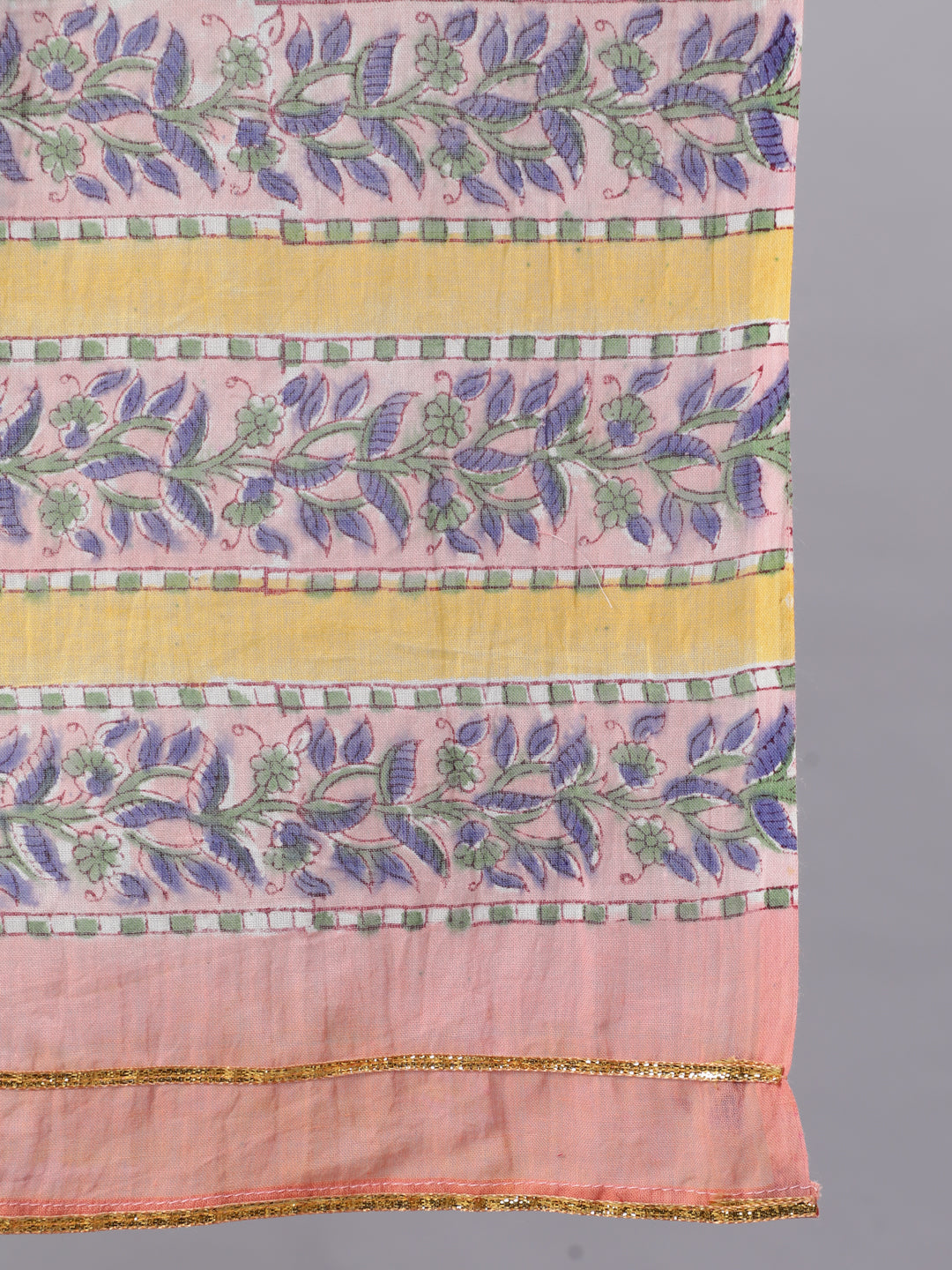 Cotton Printed Ankle Length Flared Round Neck Kurta, Pants With Dupatta Set