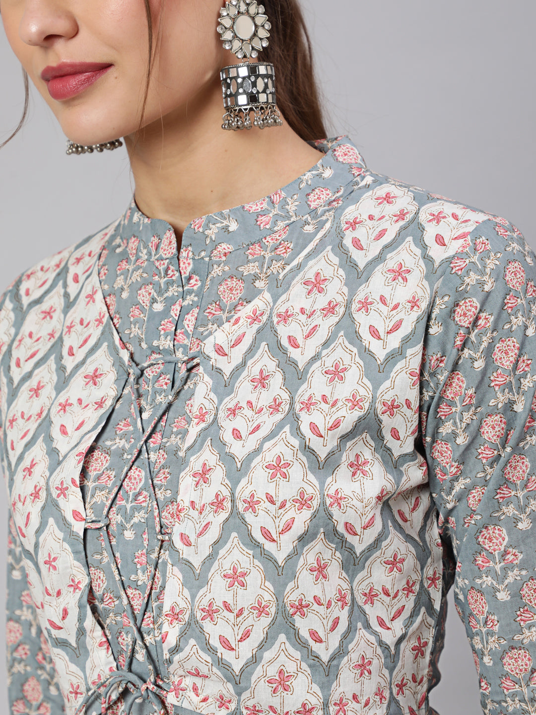 Cotton Printed Calf Length Straight Round Neck Kurta, Pants With Dupatta Set