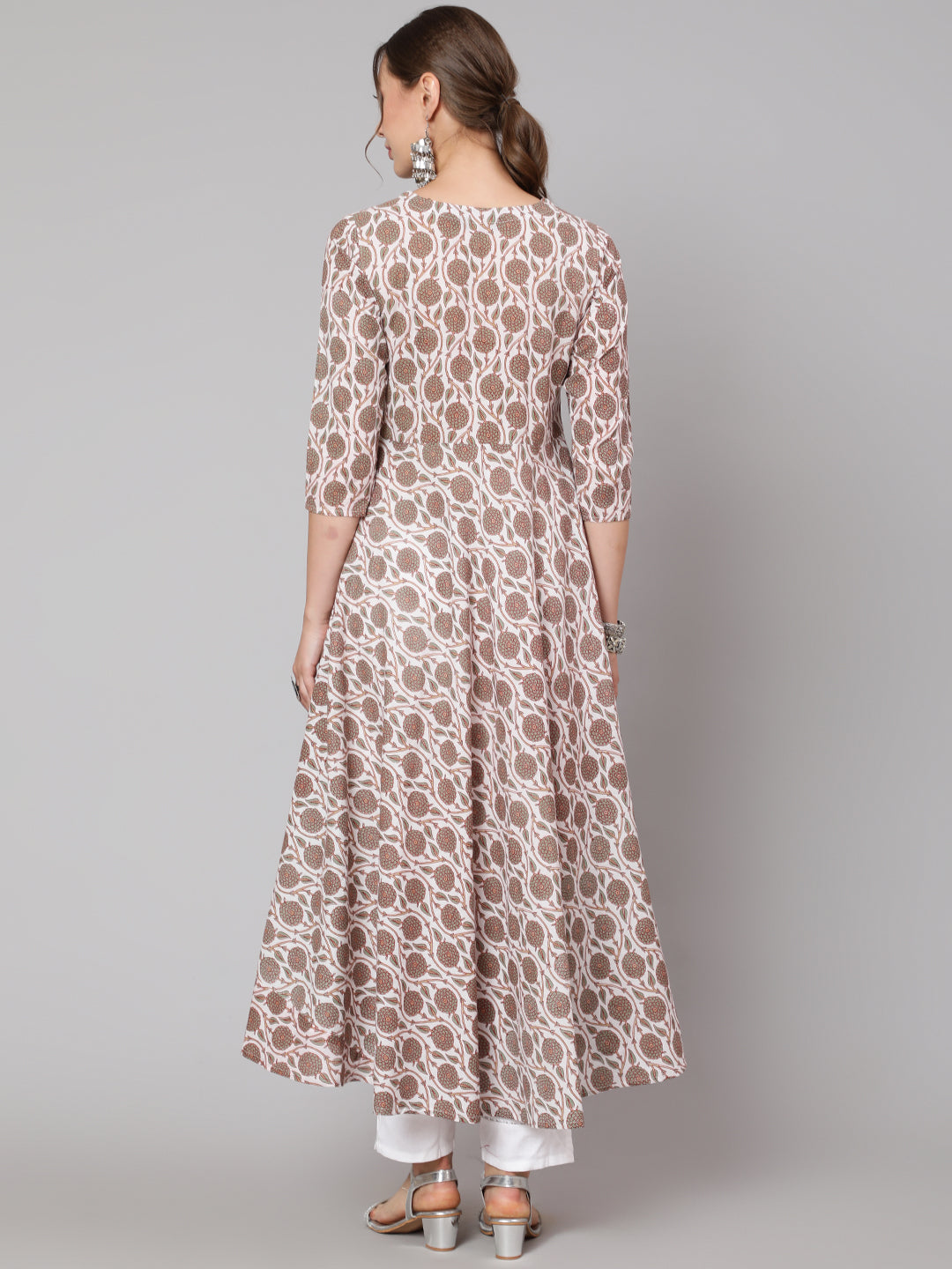 Cotton Printed Round Neck 3/4 Sleeve Anarkali Ankle Length Ethnic Kurta