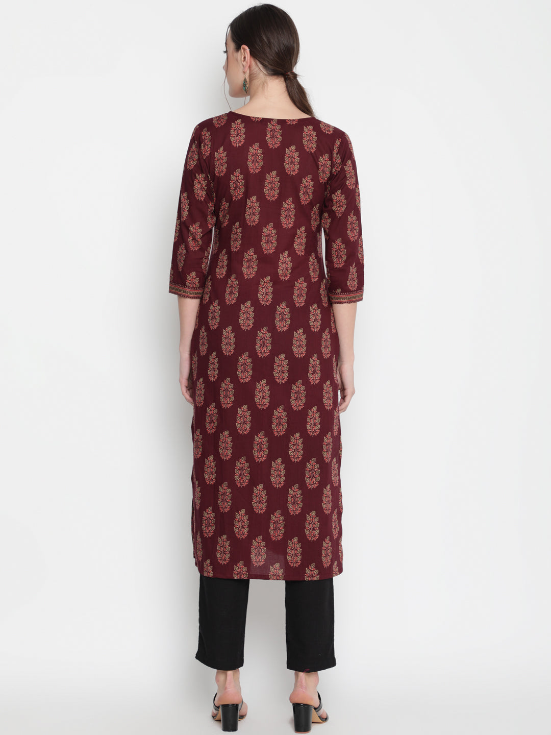 Cotton Printed Round Neck 3/4 Sleeve Straight Calf Length Ethnic Kurta