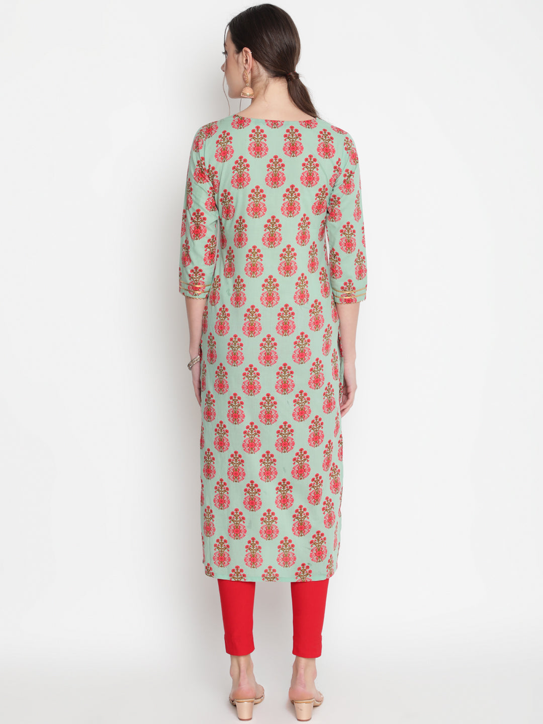 Cotton Printed Round Neck 3/4 Sleeve Straight Calf Length Ethnic Kurta