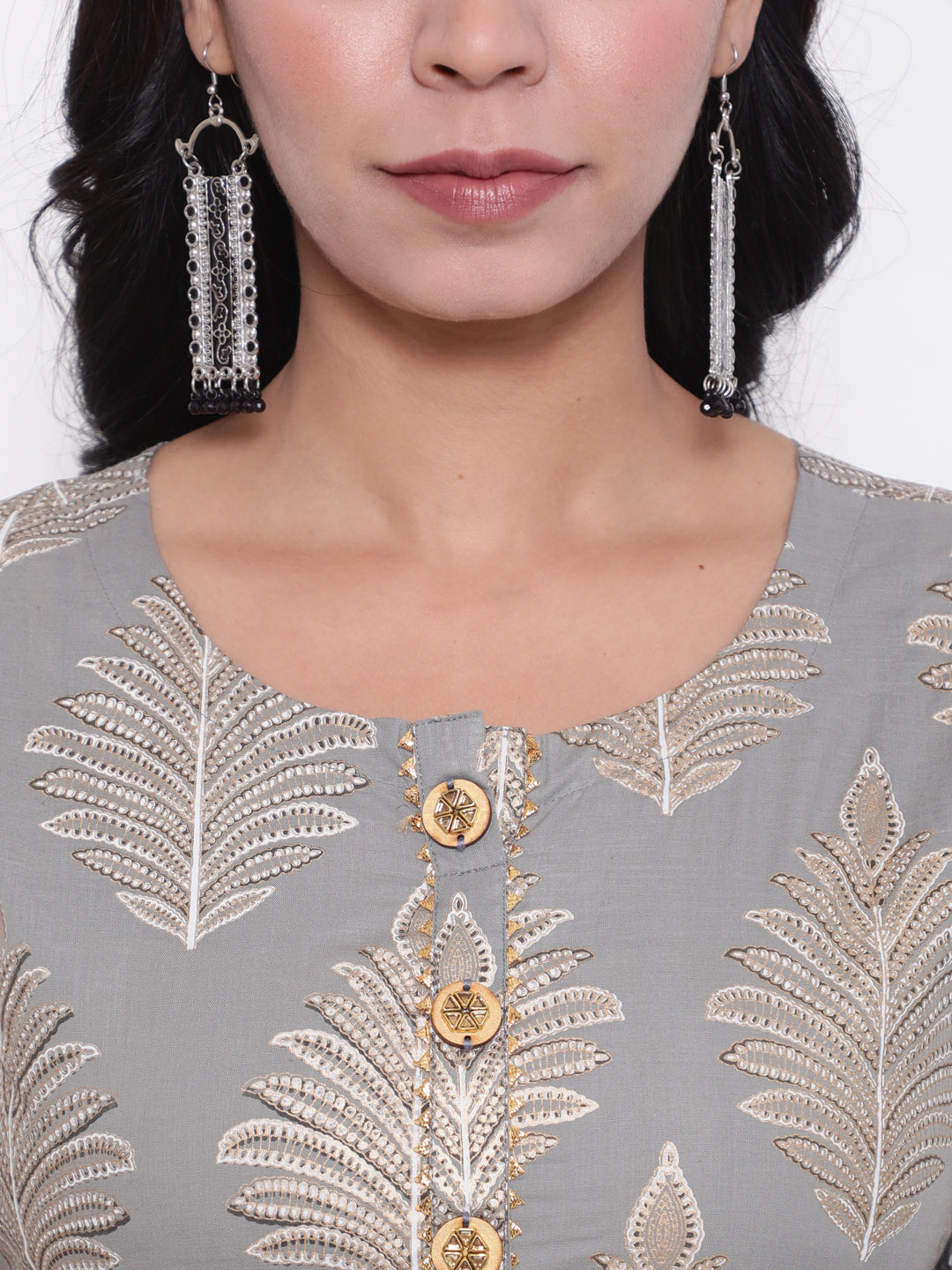 Cotton Printed Round Neck 3/4 Sleeve Flared Ankle Length Ethnic Kurta