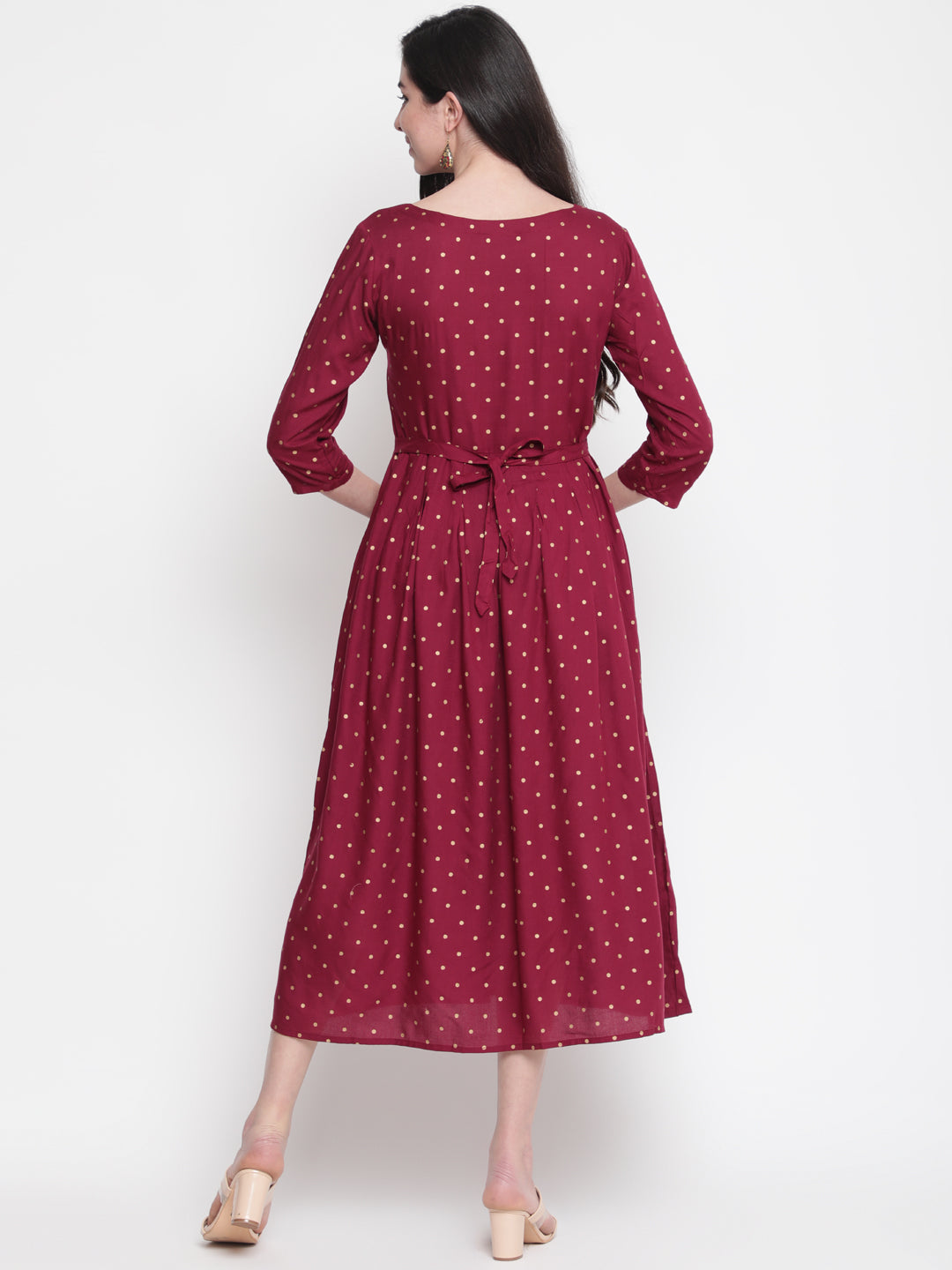 Rayon Printed Round Neck 3/4 Sleeve Flared Ankle Length Ethnic Kurta