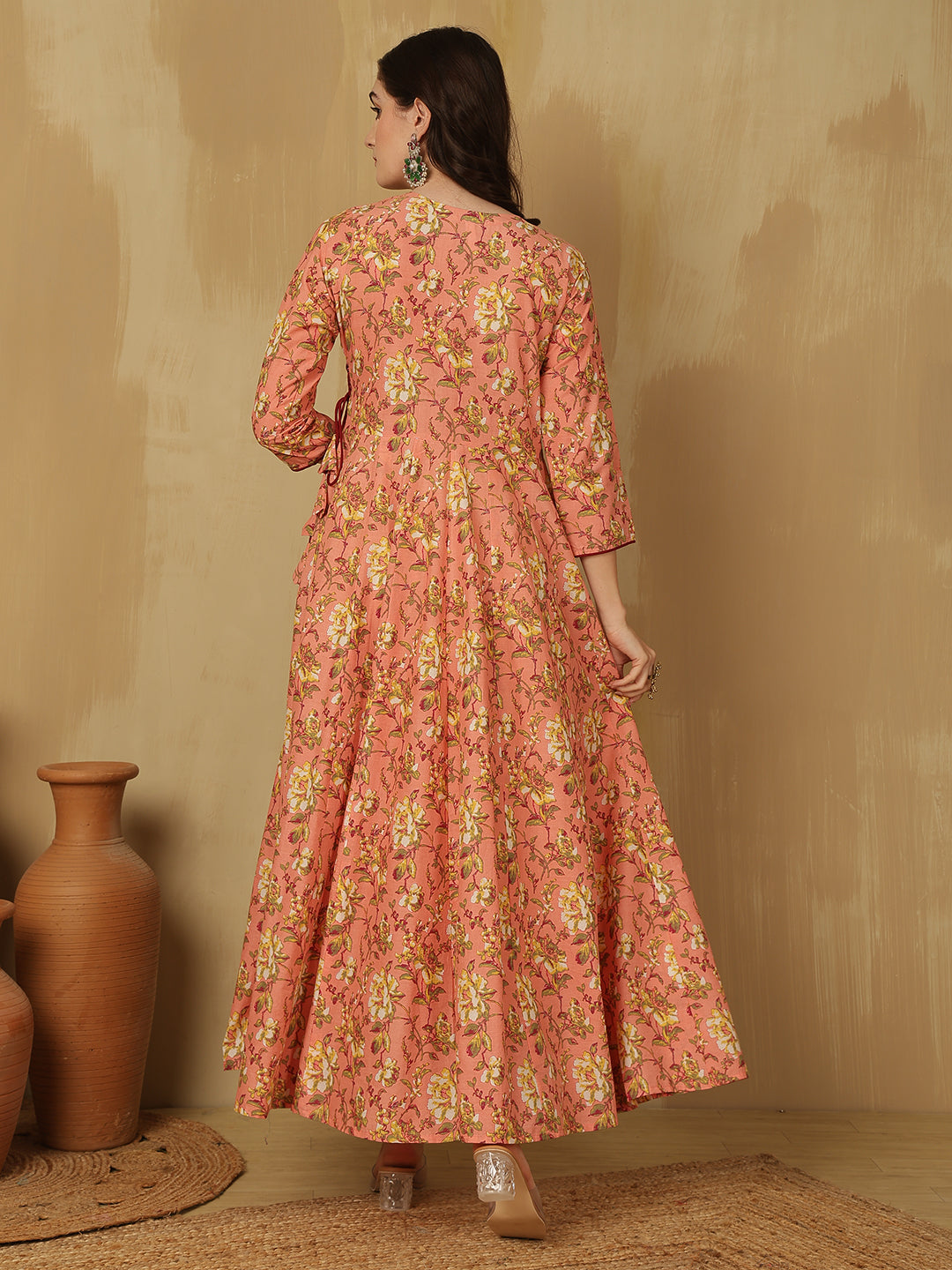 Women Cotton Printed Ankle Length V-Neck Anarkali Kurta