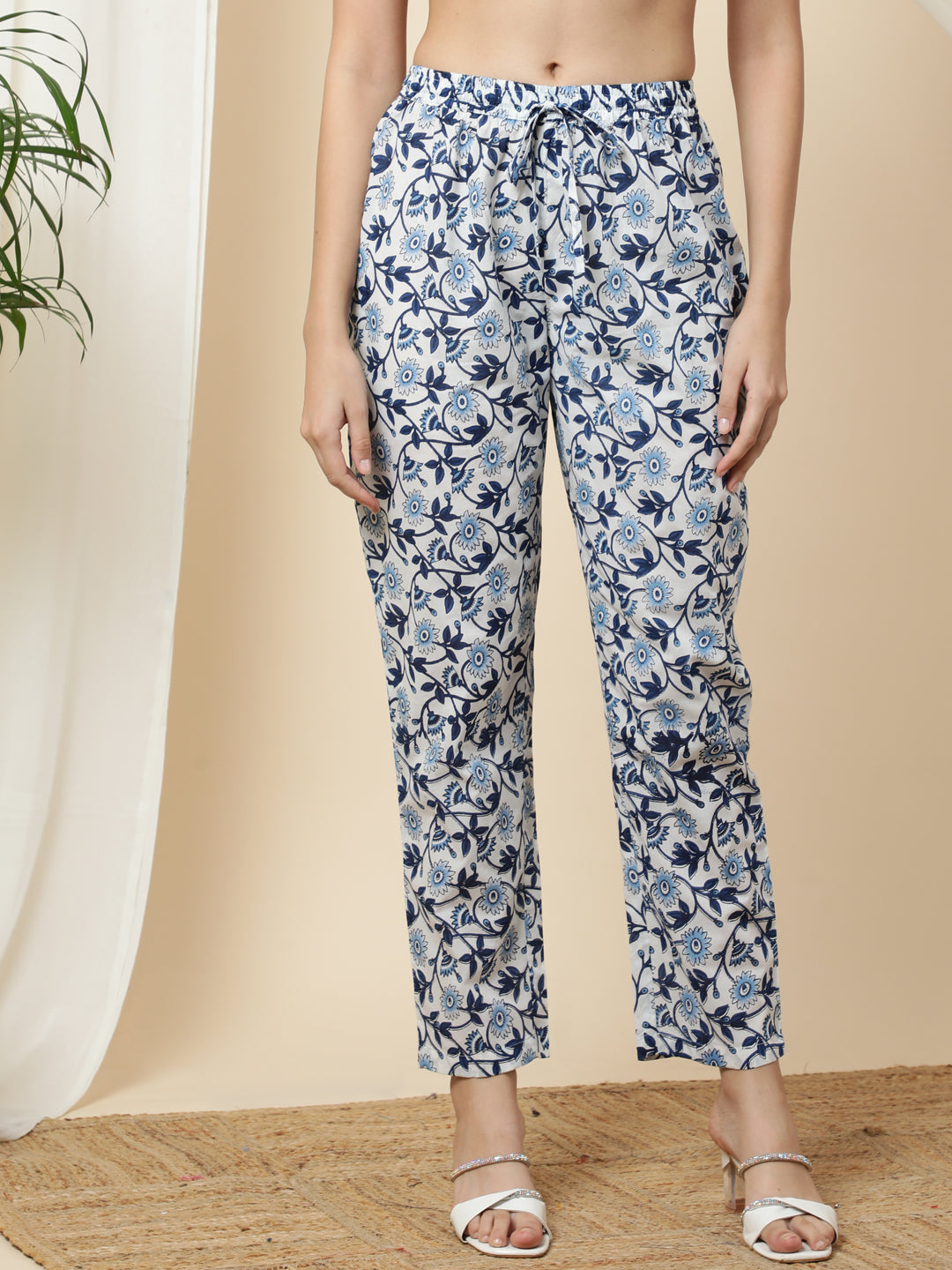 Cotton Calf Length Printed Straight 3/4 Sleeves Round Kurta Bottom Dupatta Set