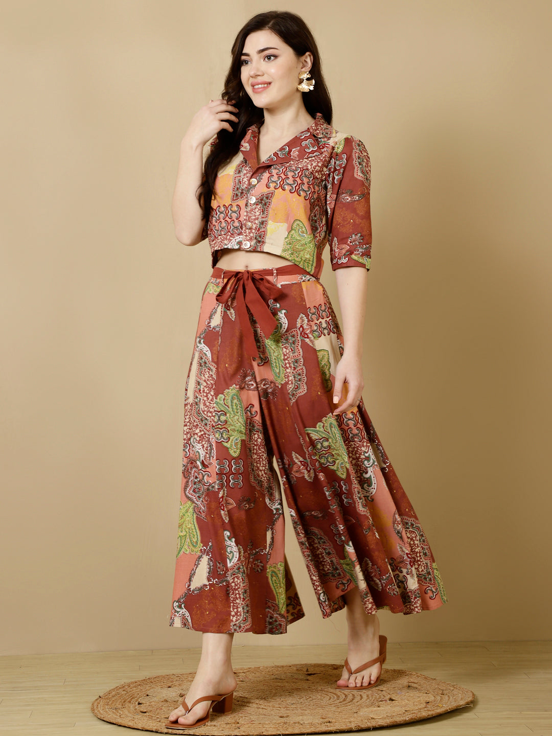 Rayon Short Length Crop 3/4 Sleeves Coller Kurta Bottom Set