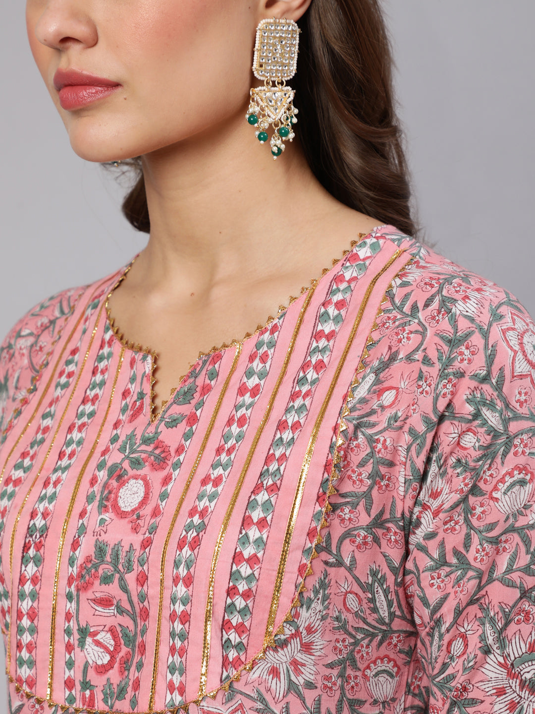Cotton Printed Ankle Length Flared Round Neck Kurta, Pants With Dupatta Set