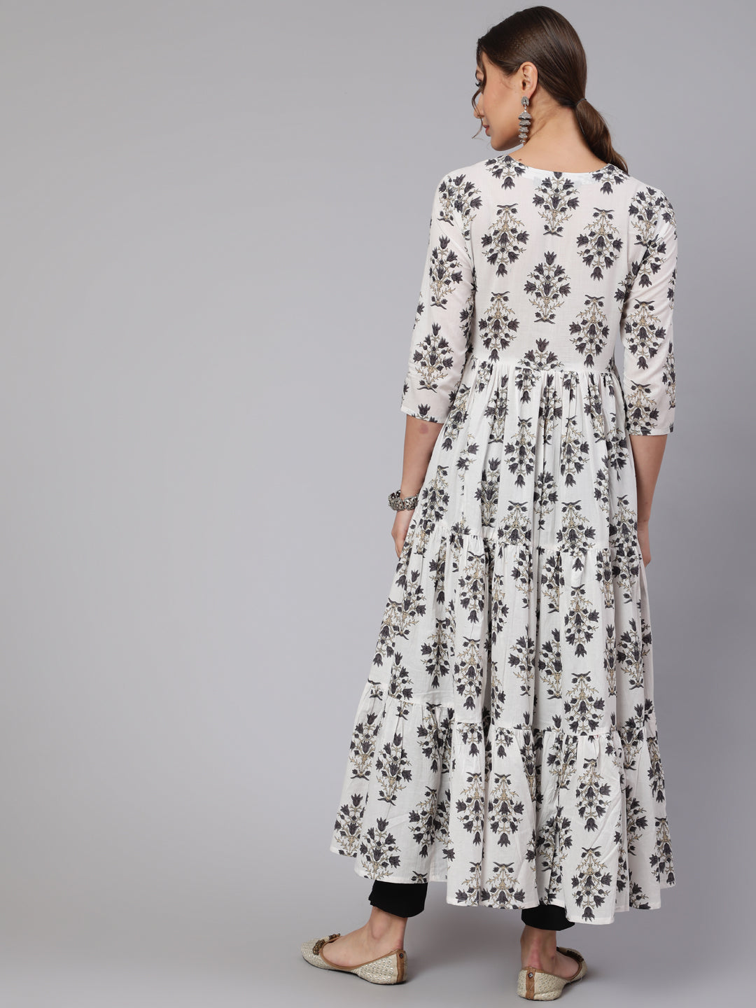 Rayon Printed Round Neck 3/4 Sleeve Flared Kurta