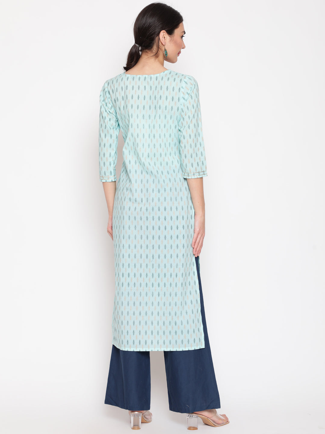 Cotton Printed Round Neck 3/4 Sleeve Straight Calf Length Ethnic Kurta