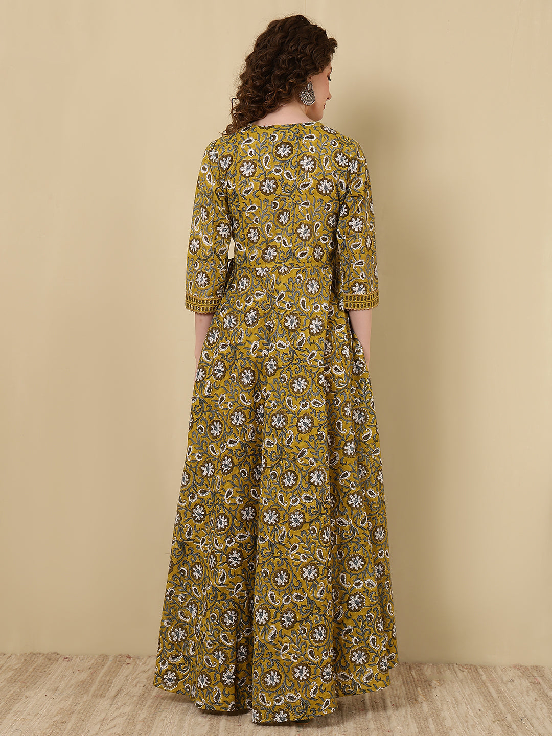 Rayon Printed Ankle Length 3/4 Sleeve V-Neck Angrakha Kurta
