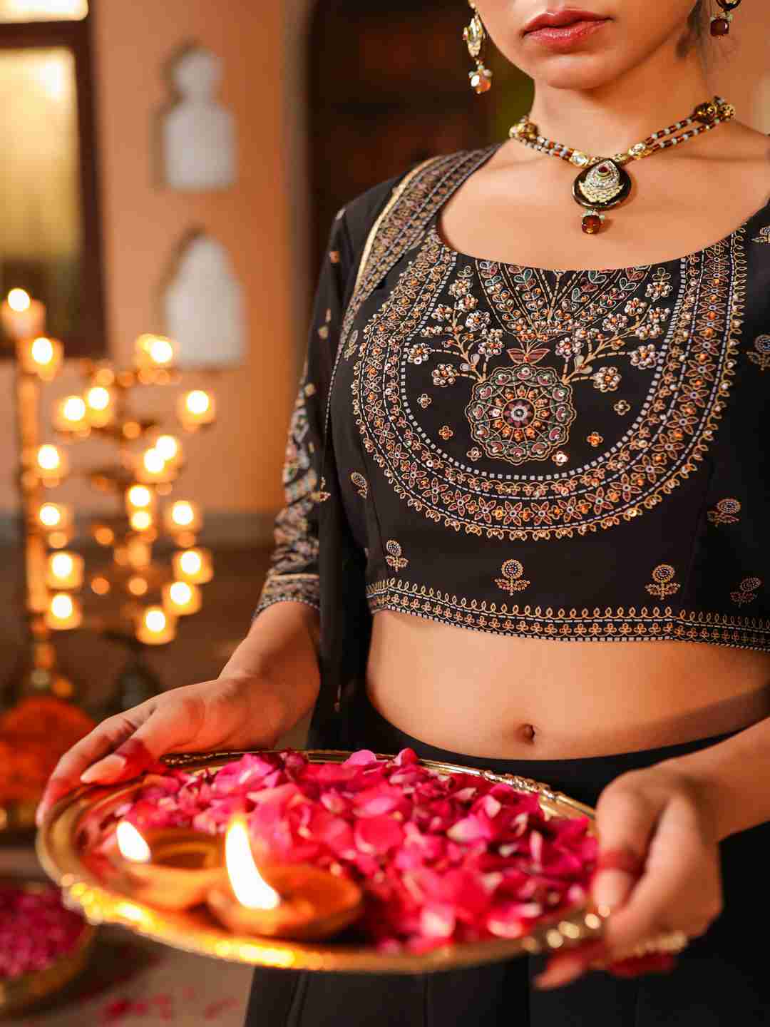 Black Georgette Printed Clothing Set