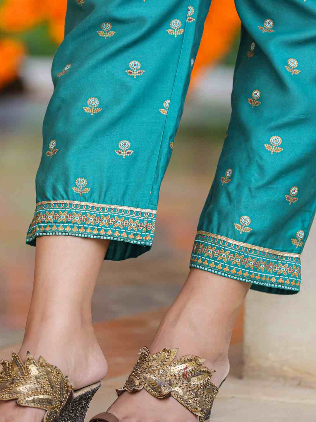 Teal Chanderi Printed Clothing Set
