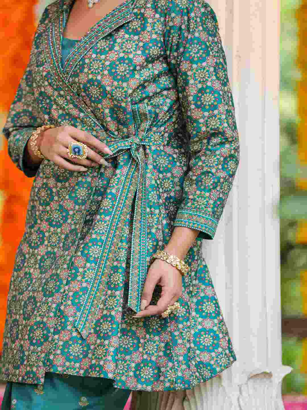 Teal Chanderi Printed Clothing Set