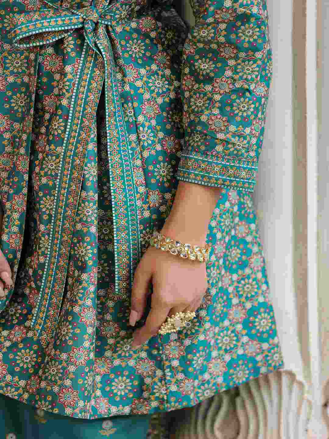 Teal Chanderi Printed Clothing Set