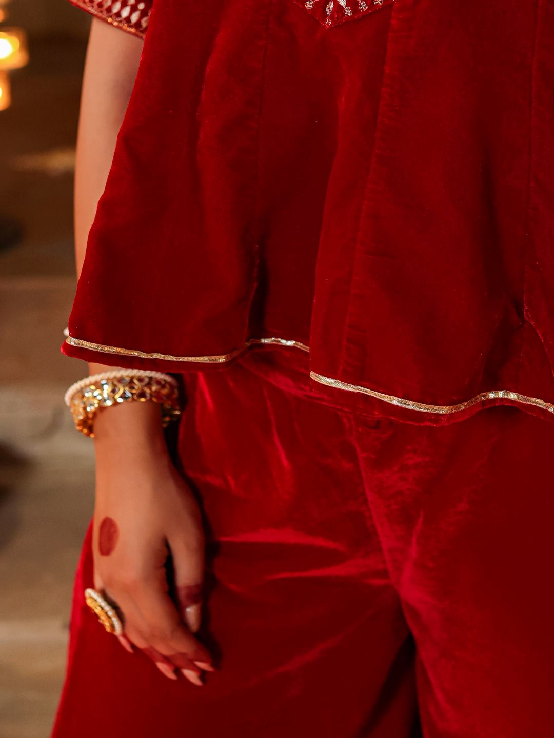 Maroon Velvet Embroidered Clothing Set