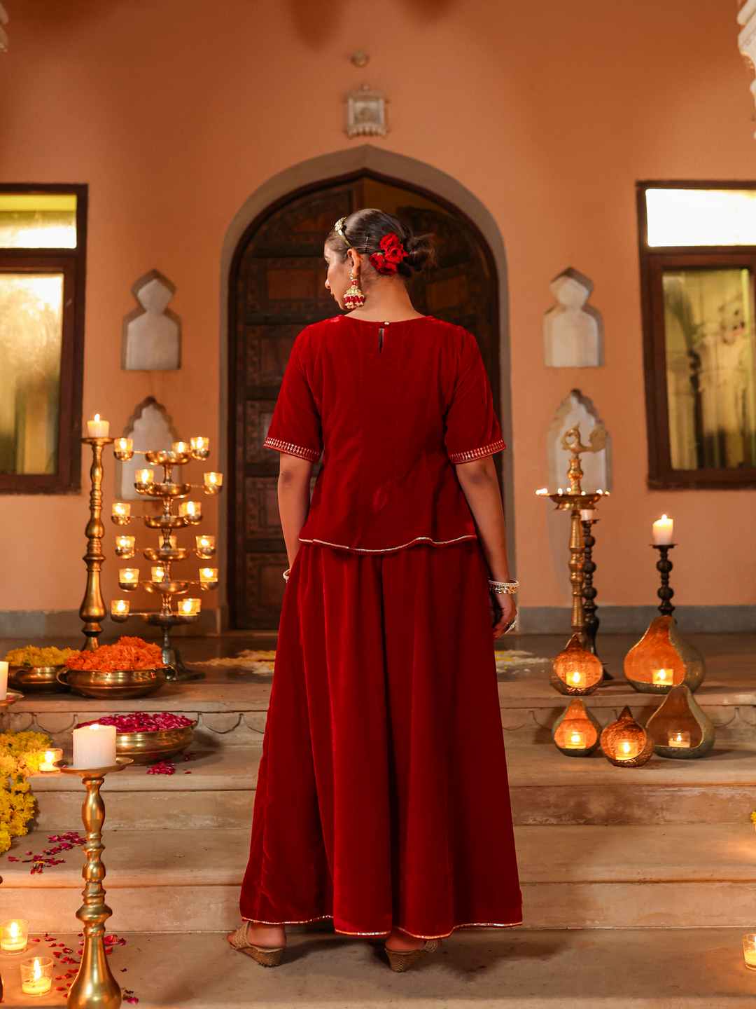 Maroon Velvet Embroidered Clothing Set