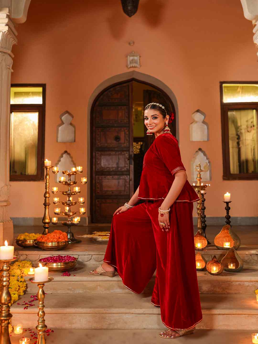 Maroon Velvet Embroidered Clothing Set
