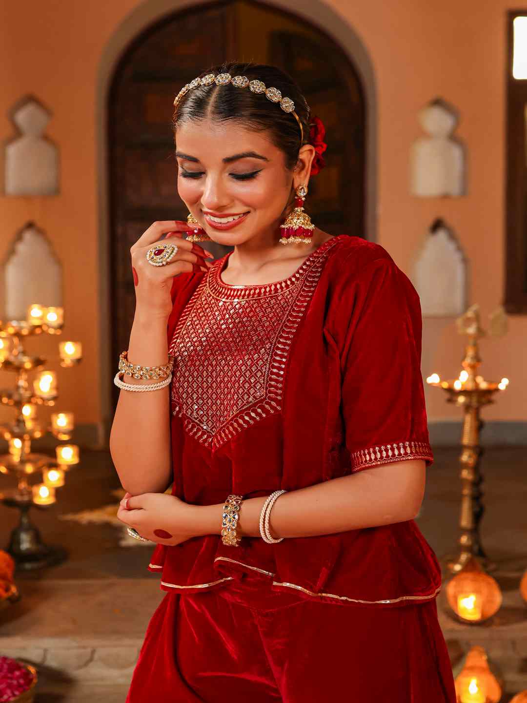 Maroon Velvet Embroidered Clothing Set