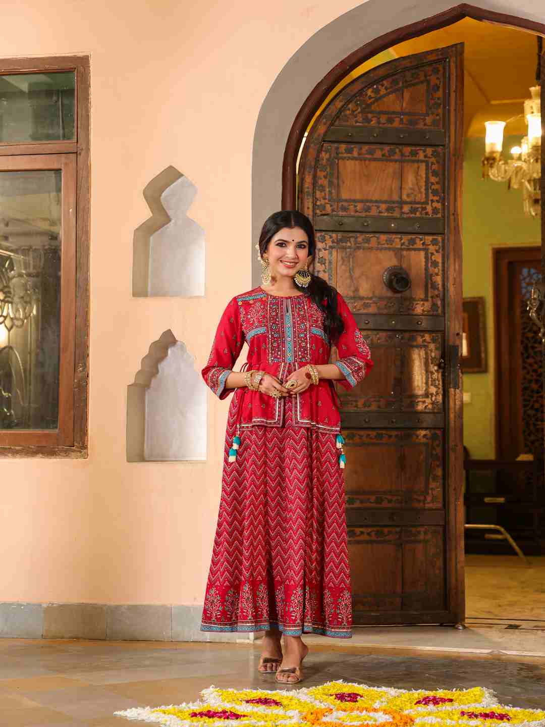 Red Rayon Printed Maxi Dress