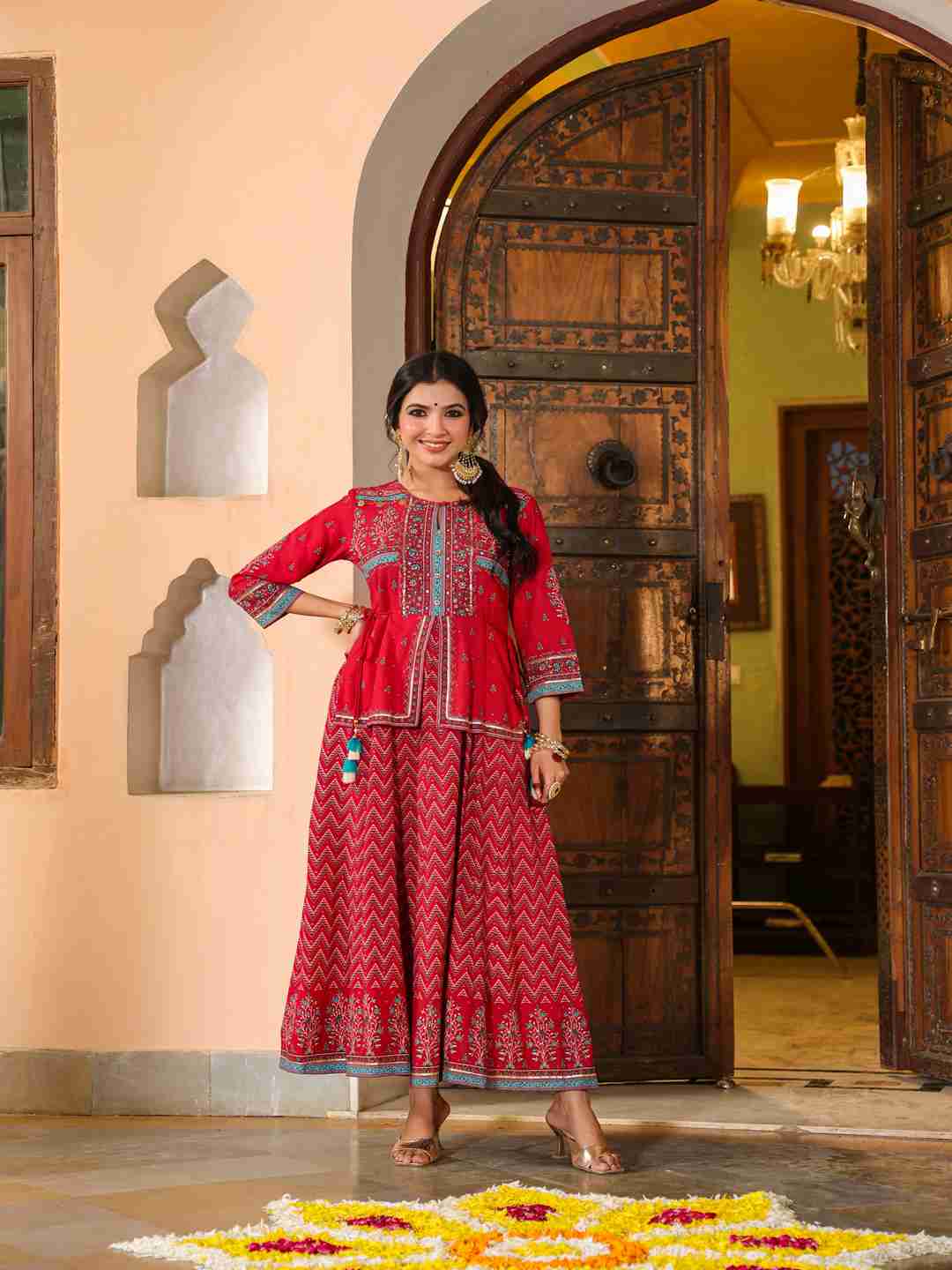 Red Rayon Printed Maxi Dress